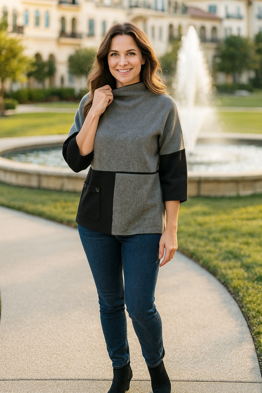 Knit Colorblocked Sweater - Grey