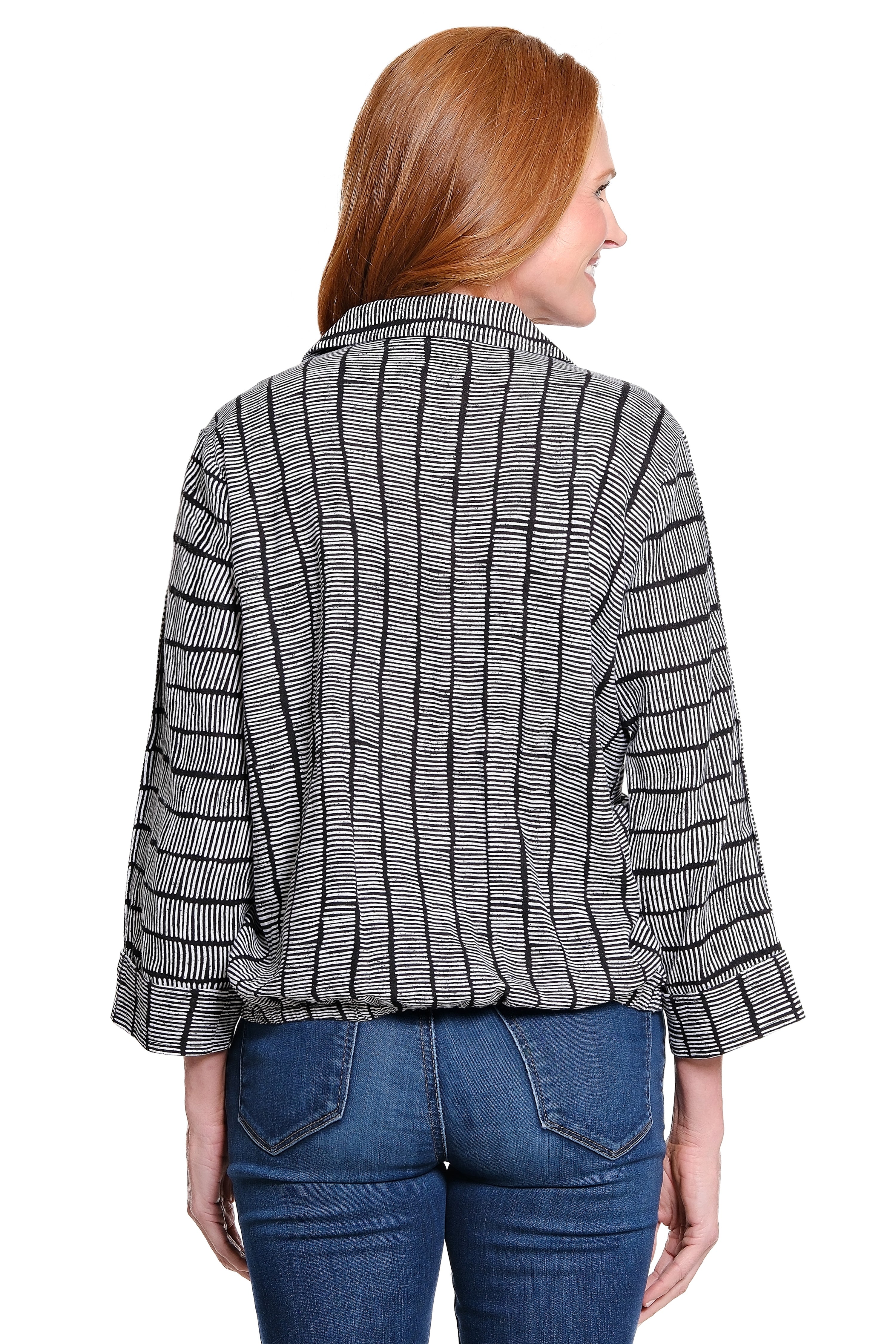 Point-Collar Woven Blouse - Charcoal Print