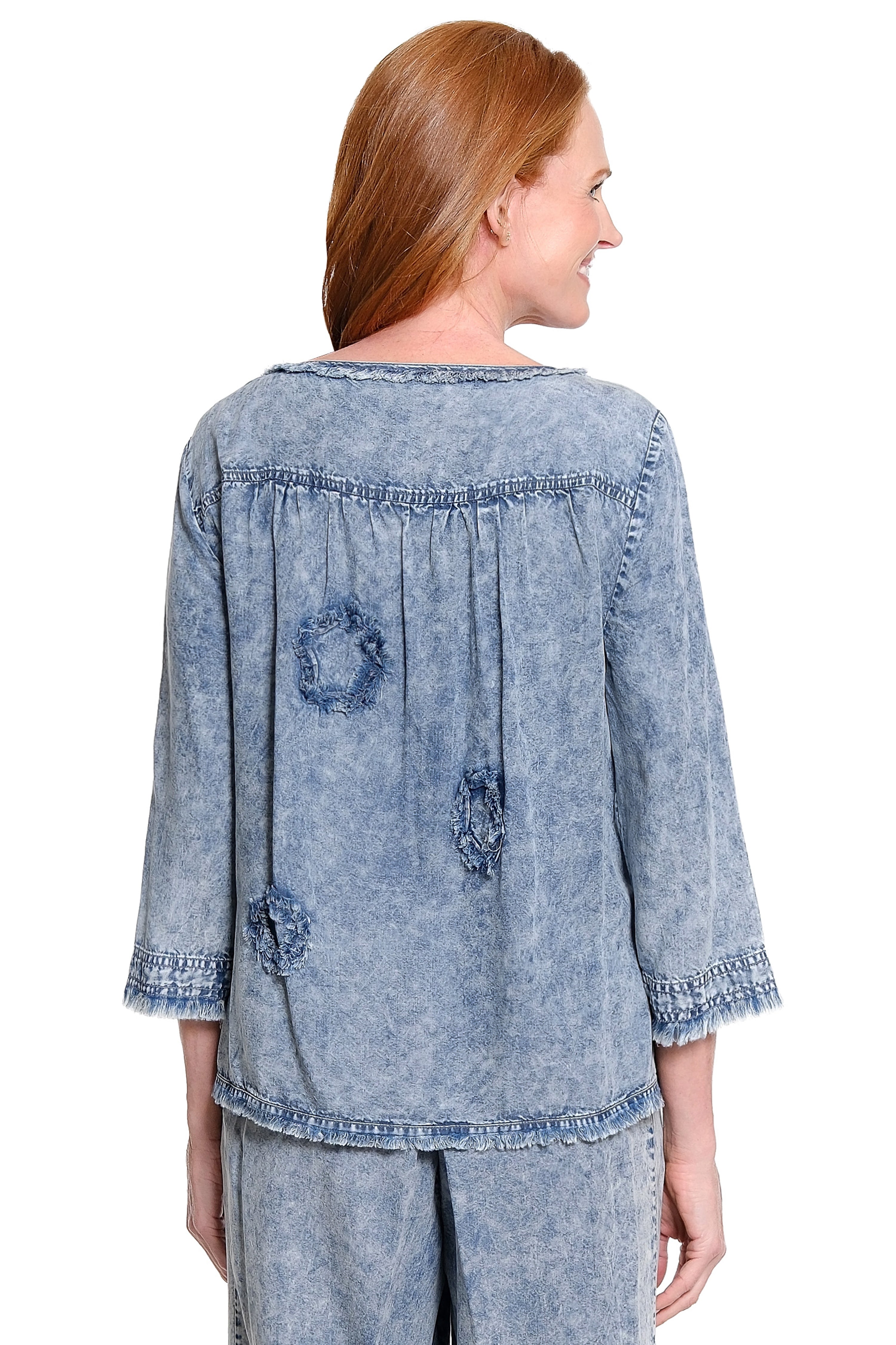 Appliqué Detail Tunic with Raw Edges - Denim