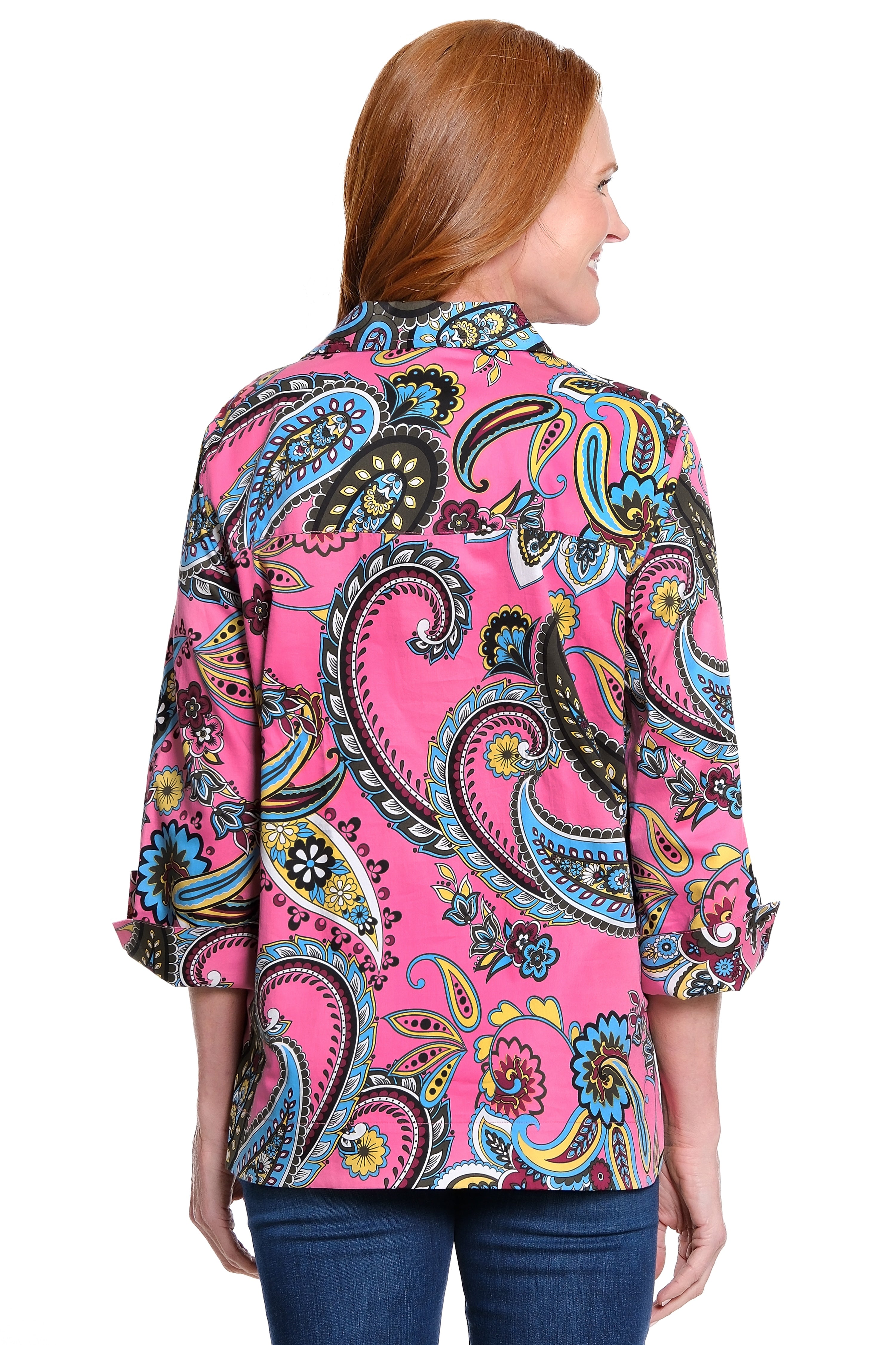 Shirt-Collar Popover Tunic - Paisley Multi