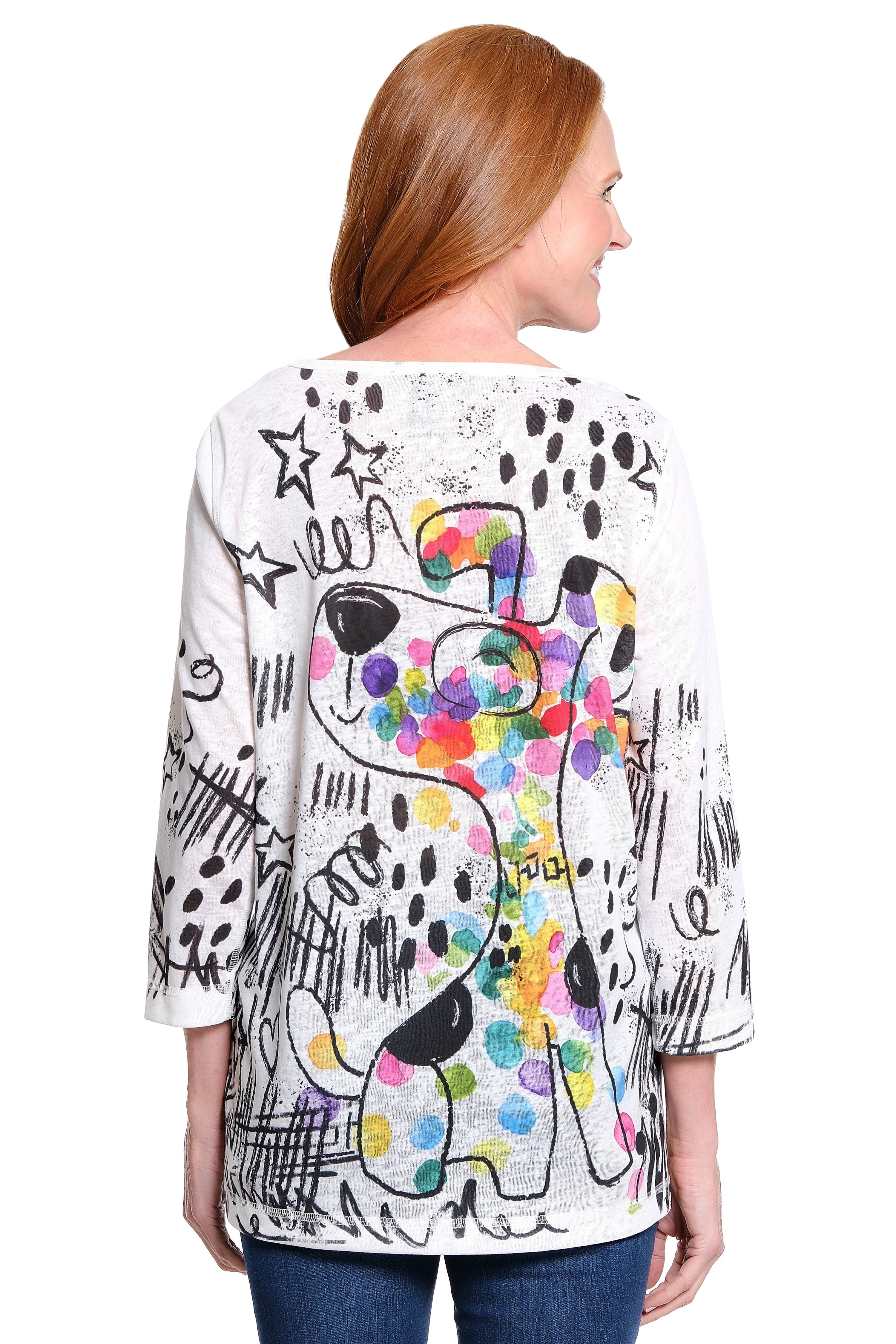 Knit Popover Tunic with Curved Hem - Multi Abstract