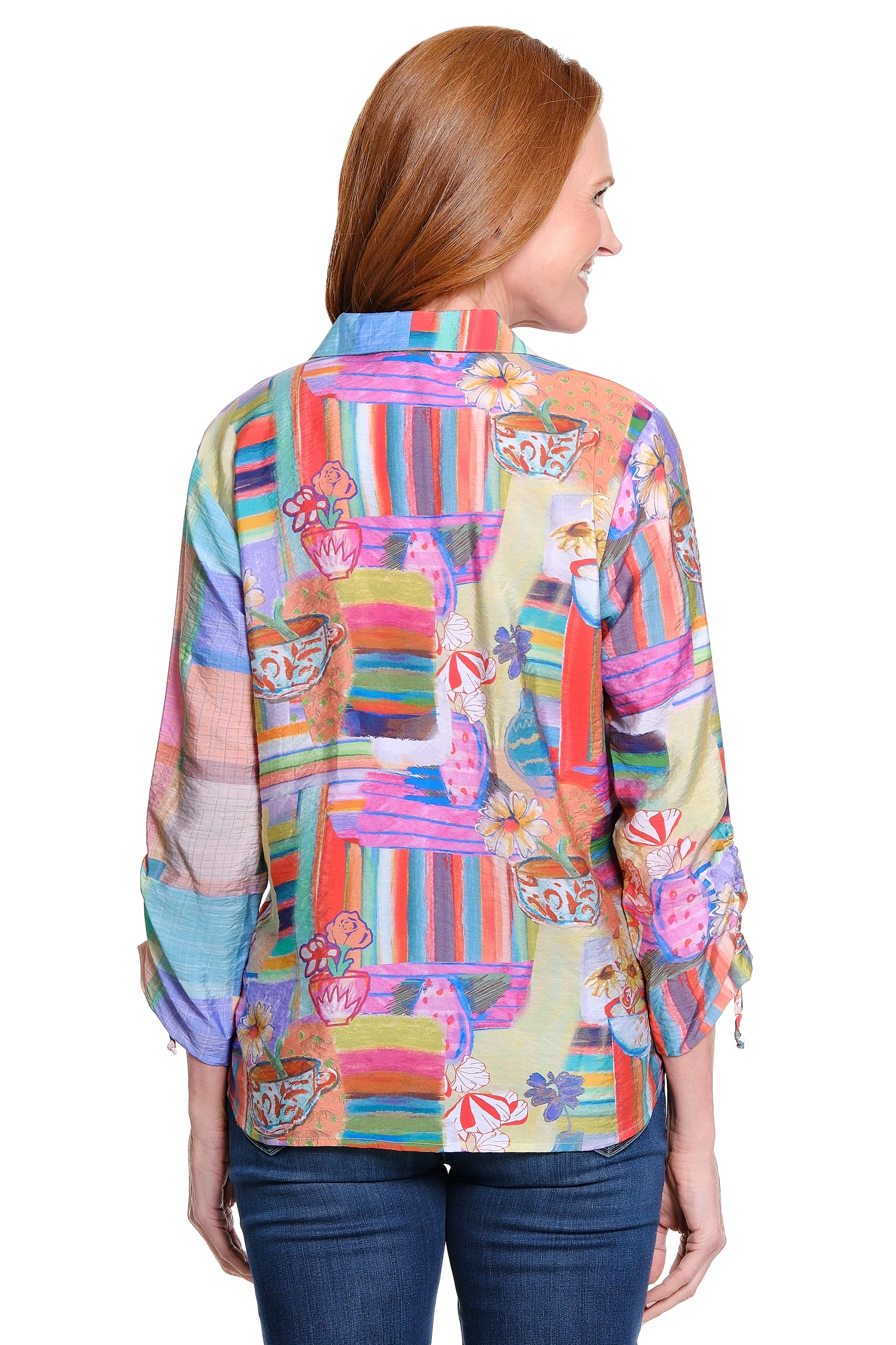 Point-Collar Tunic with Tie Details - Square Multi