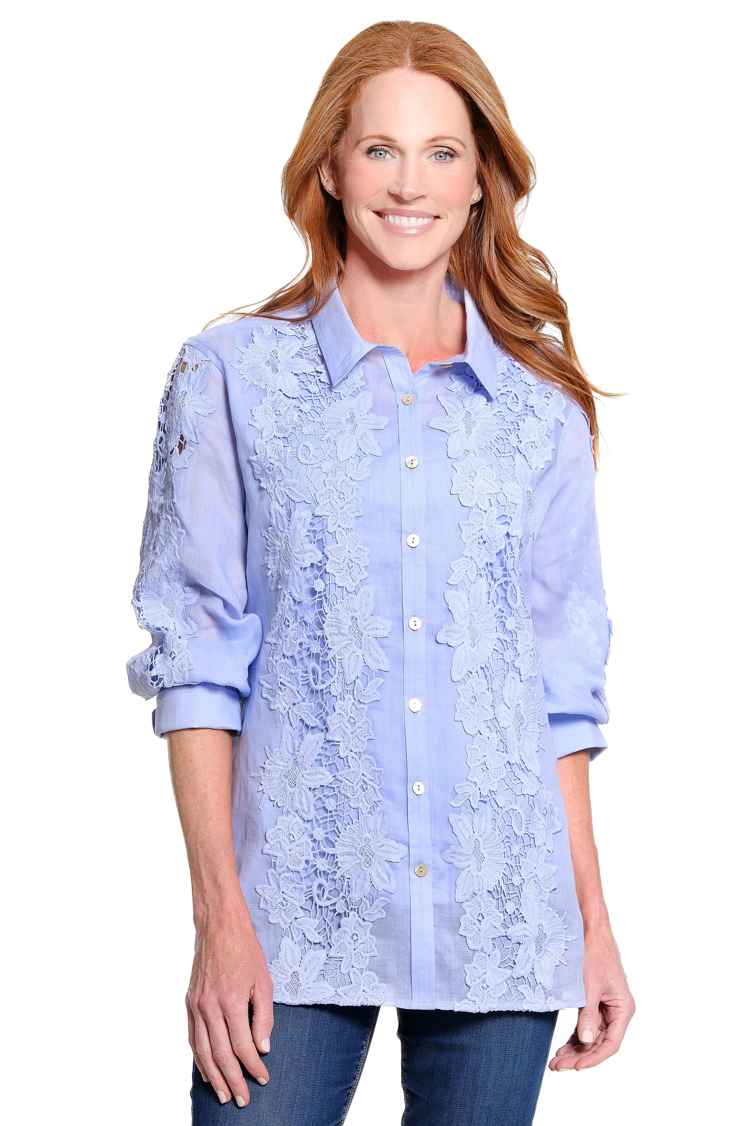 Lace-Detail Tunic with Woven Layered Tank - Periwinkle