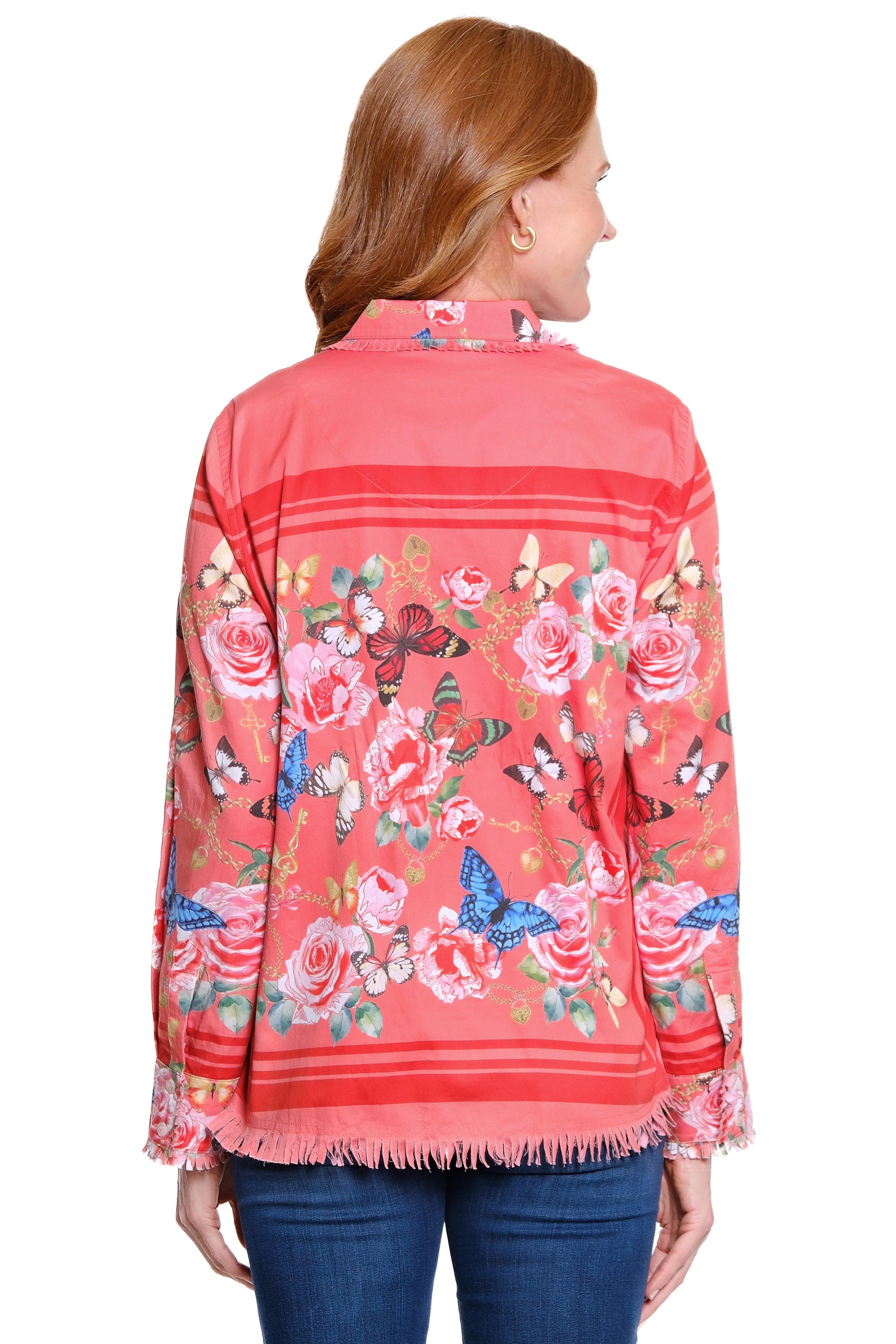 Clipped-Collar Tunic - Coral Print