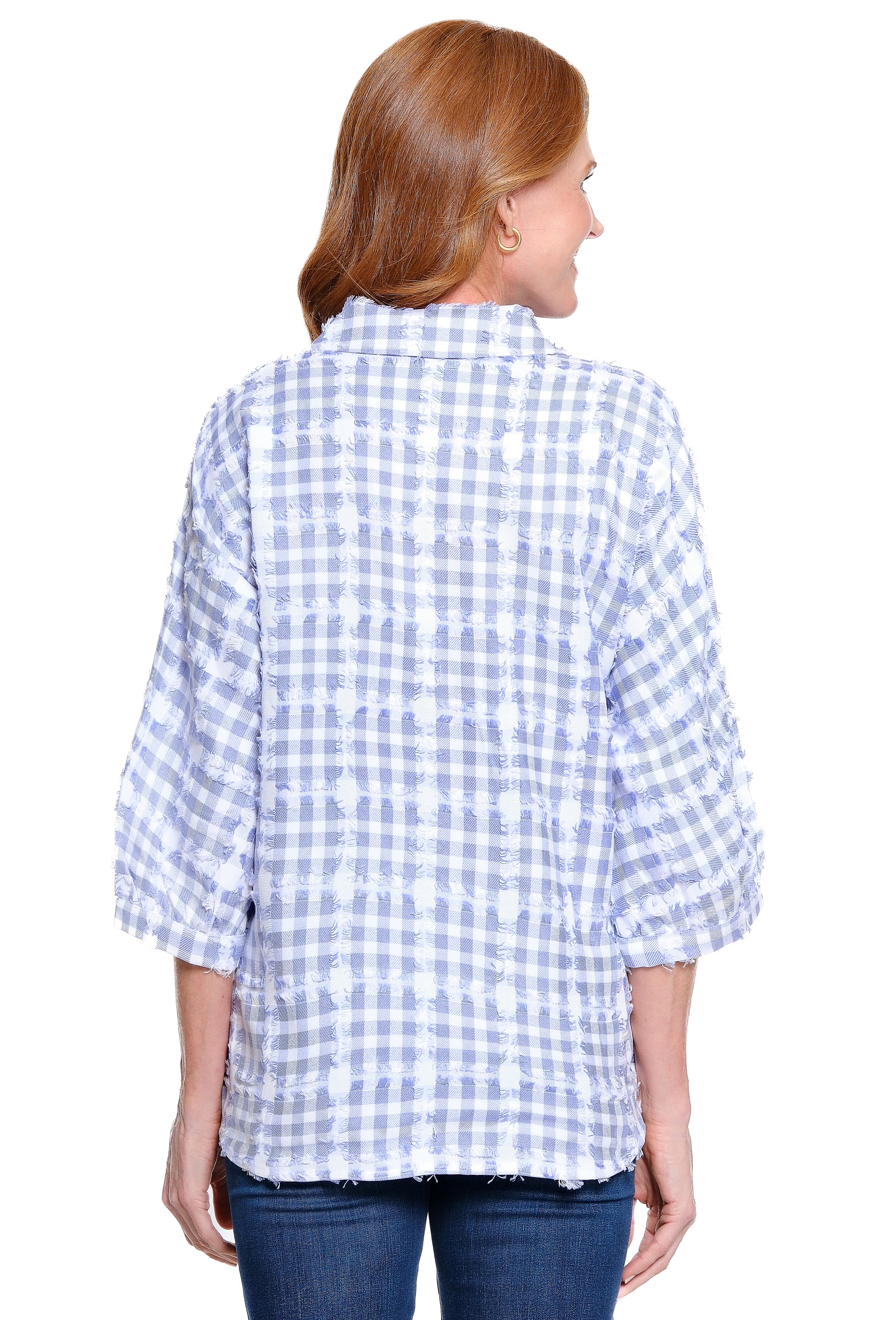 Woven Dolman Sleeve Top - White/Blue