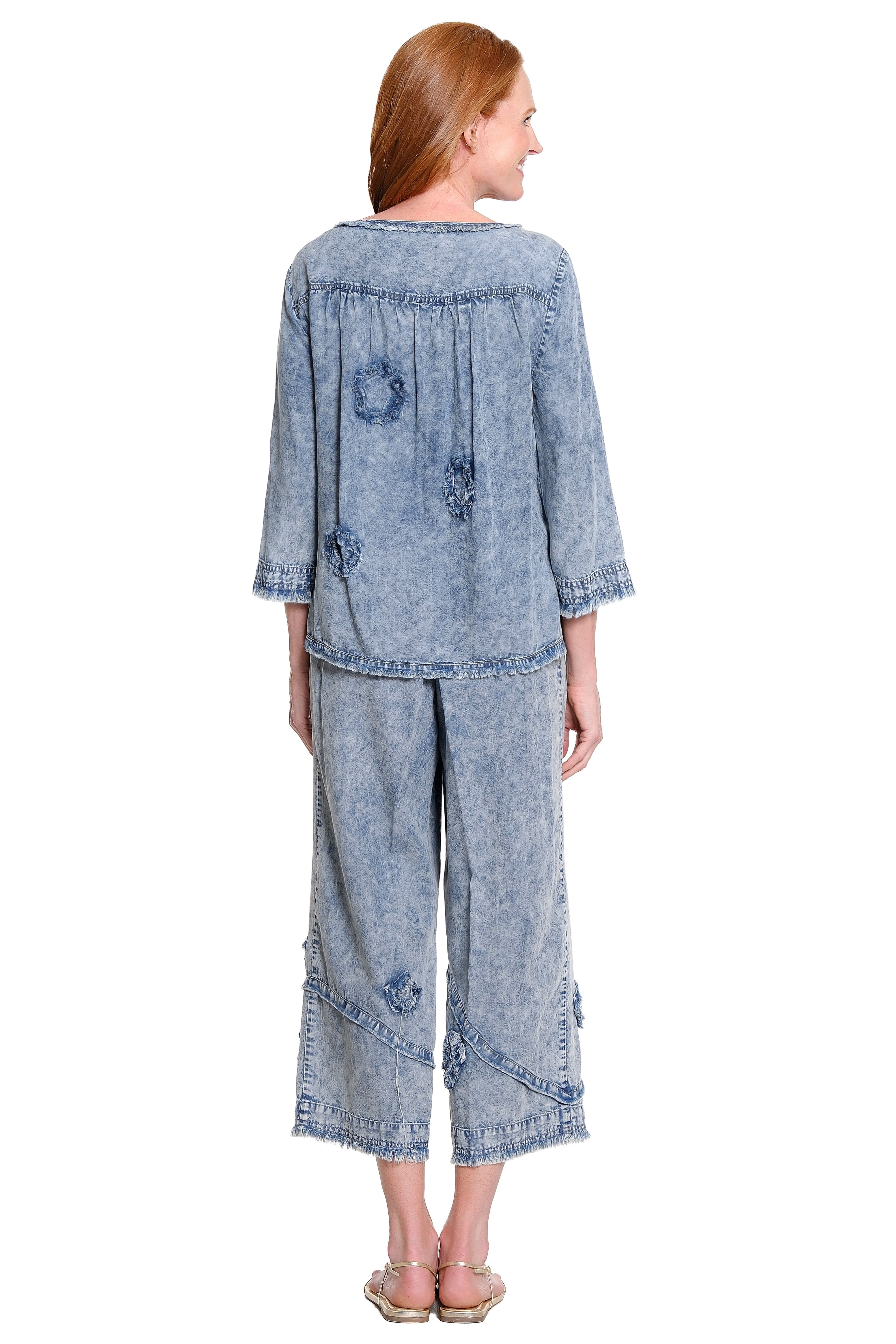 Appliqué Detail Cropped Drawstring Pant - Denim