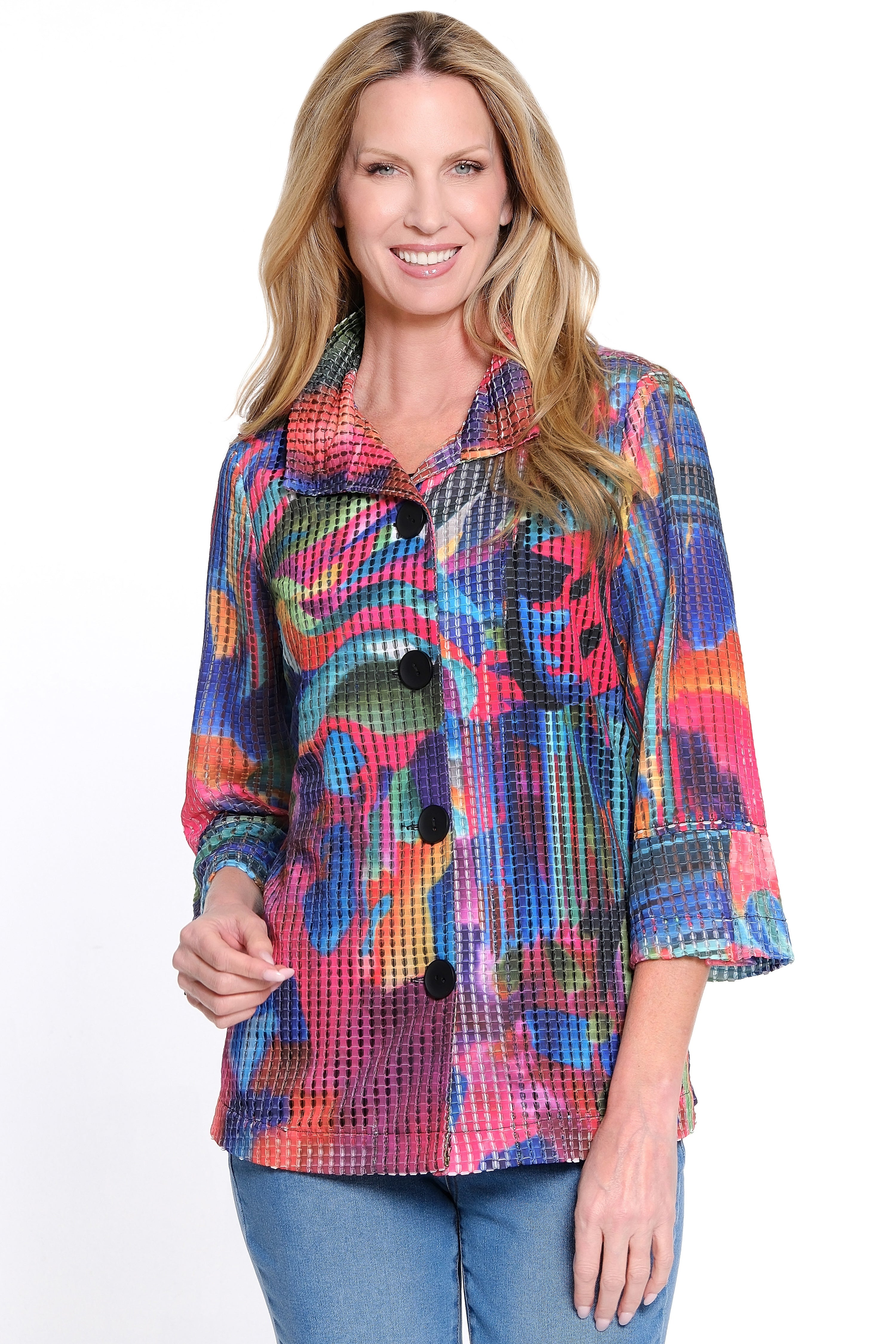 Textured Knit Jacket - Abstract Multi