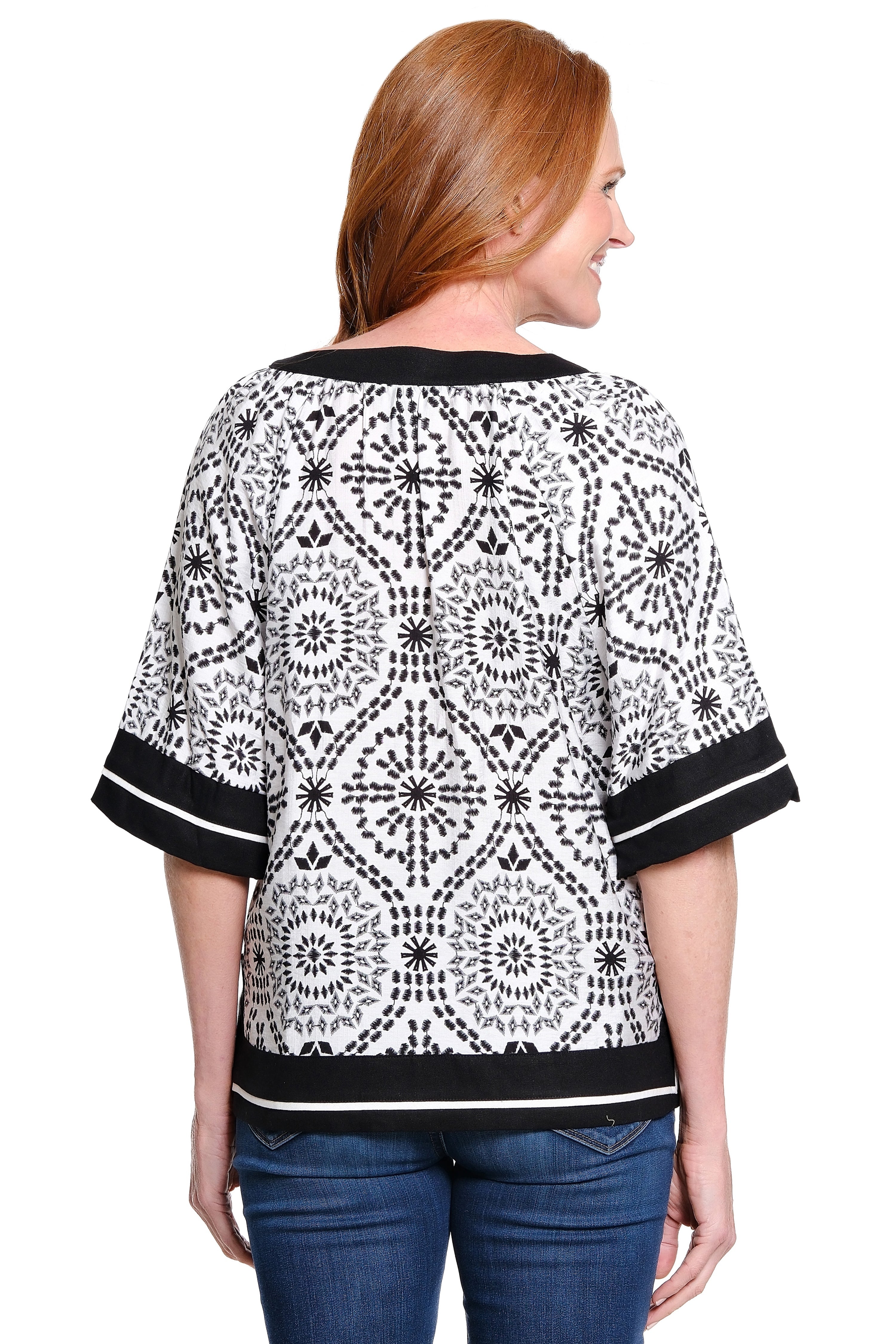 Split-Neck Popover - Black/White Multi