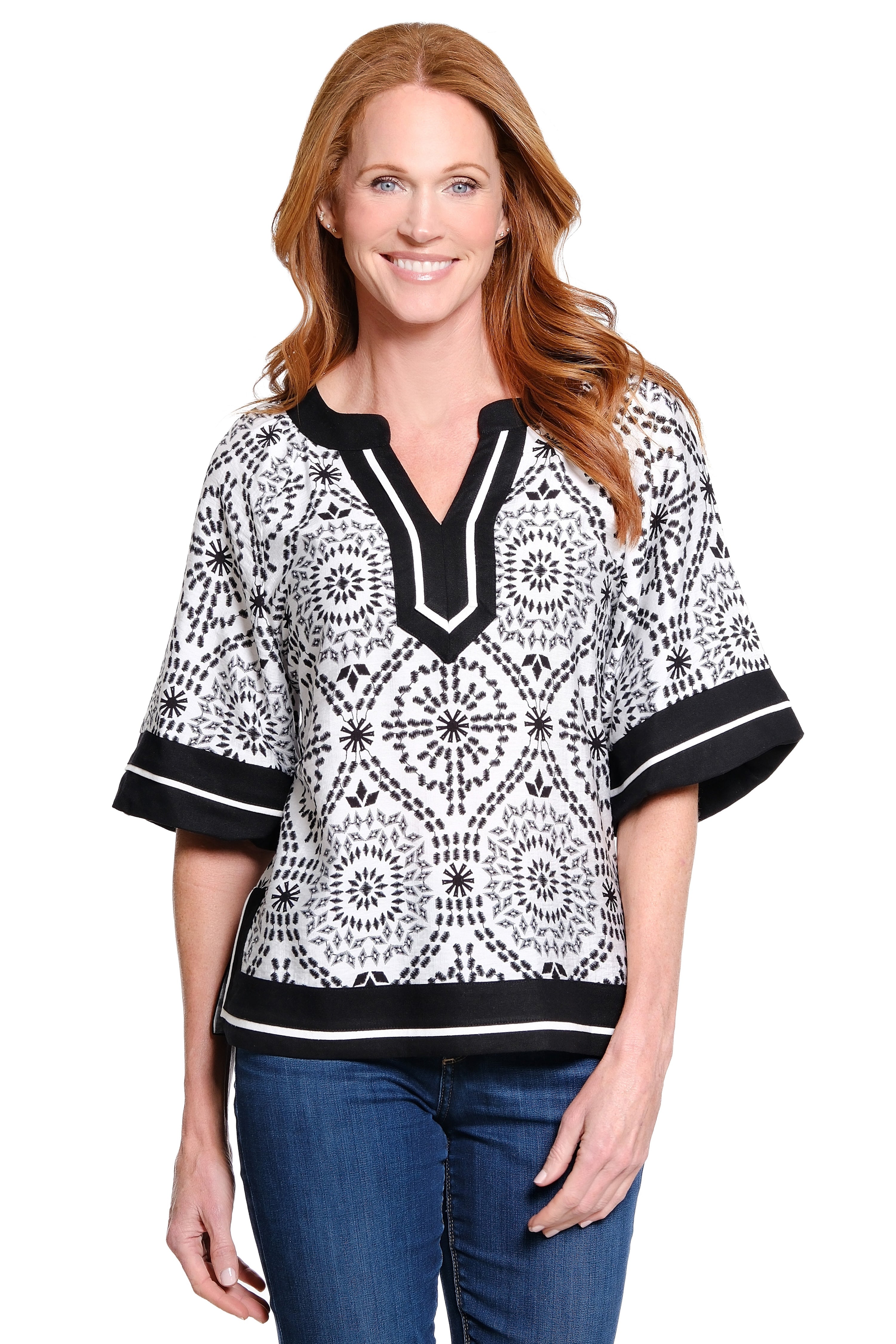 Split-Neck Popover - Black/White Multi