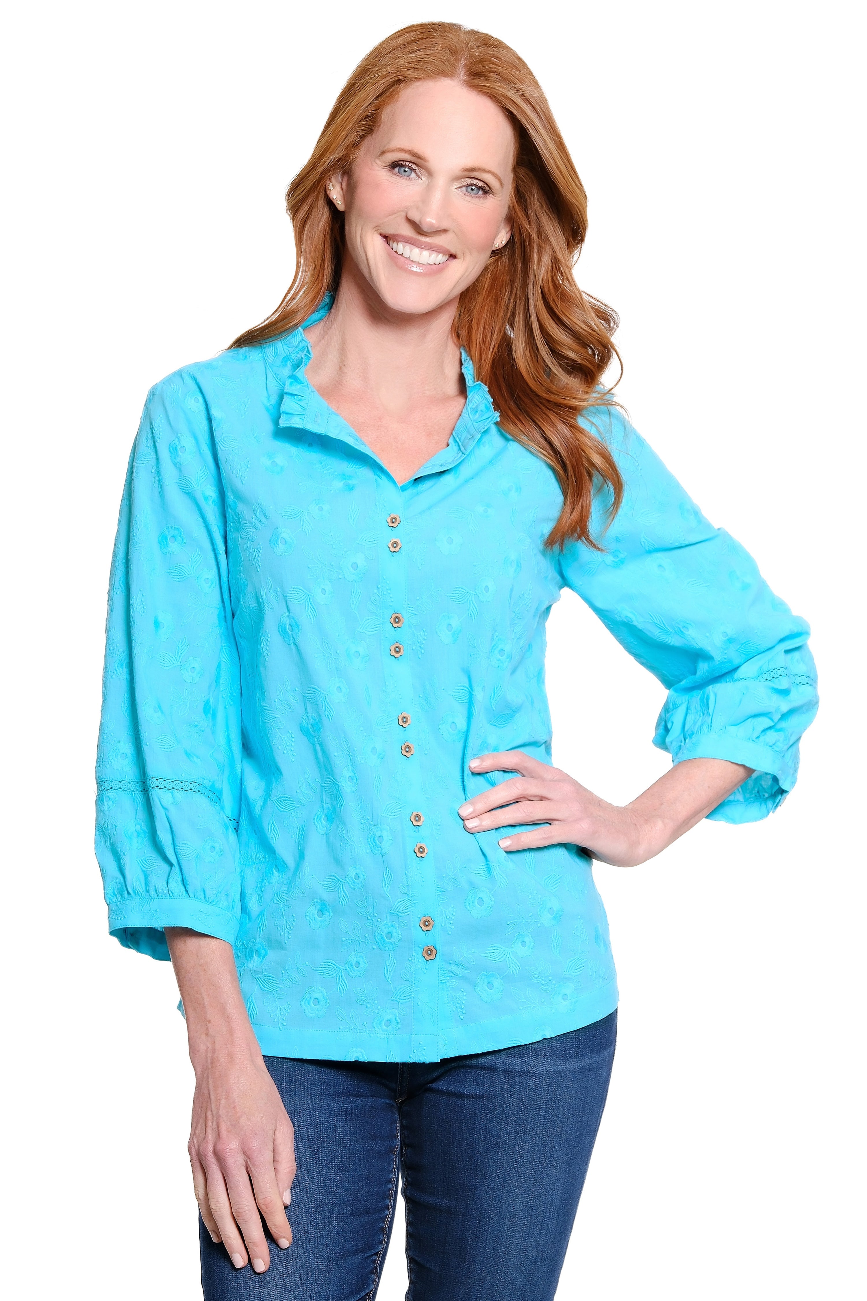 Allover Eyelet Embroidered Tunic - Aqua