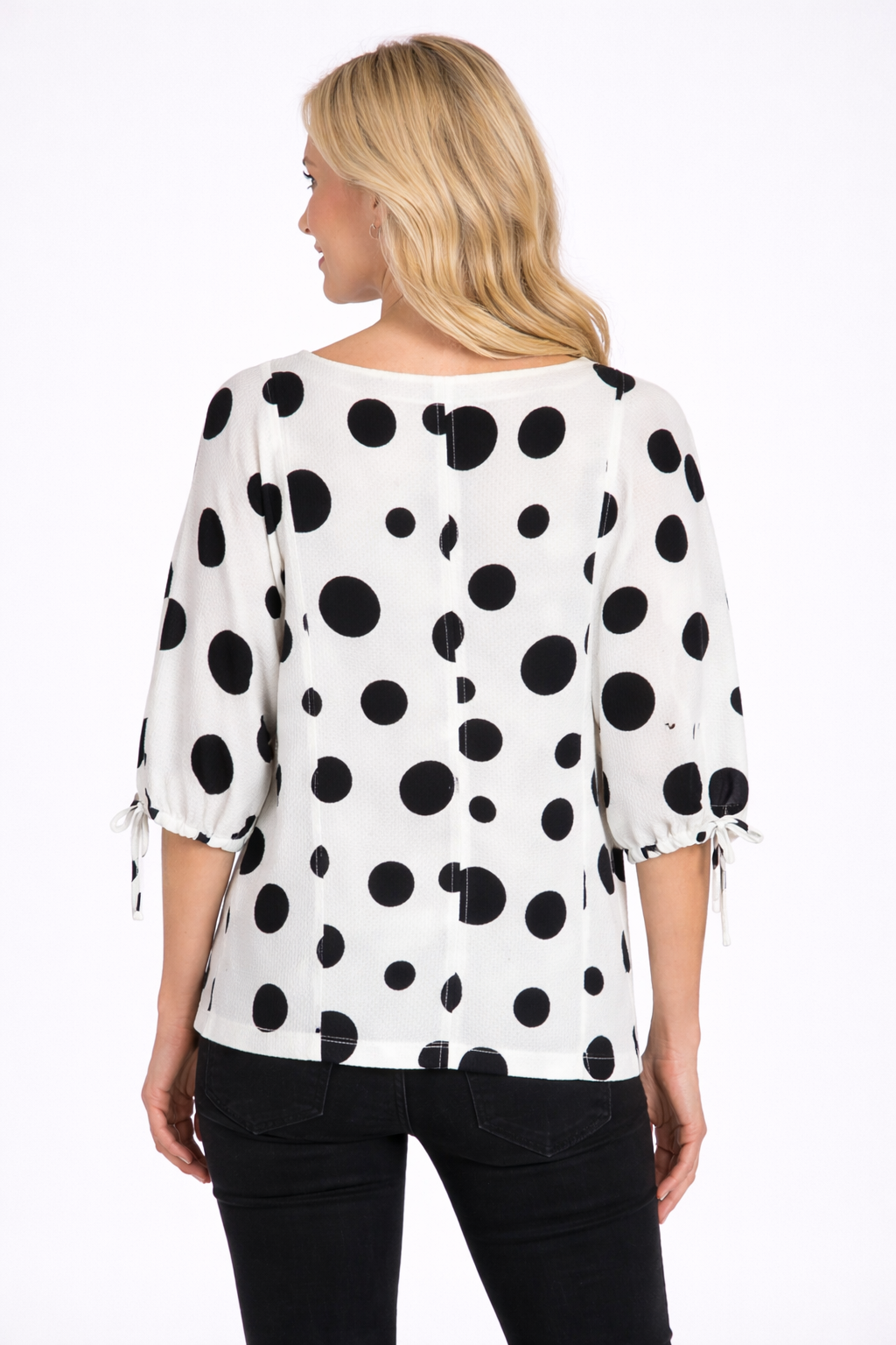 Print Popover Top with Cinch-Tie Sleeves - Petite - Dot Multi