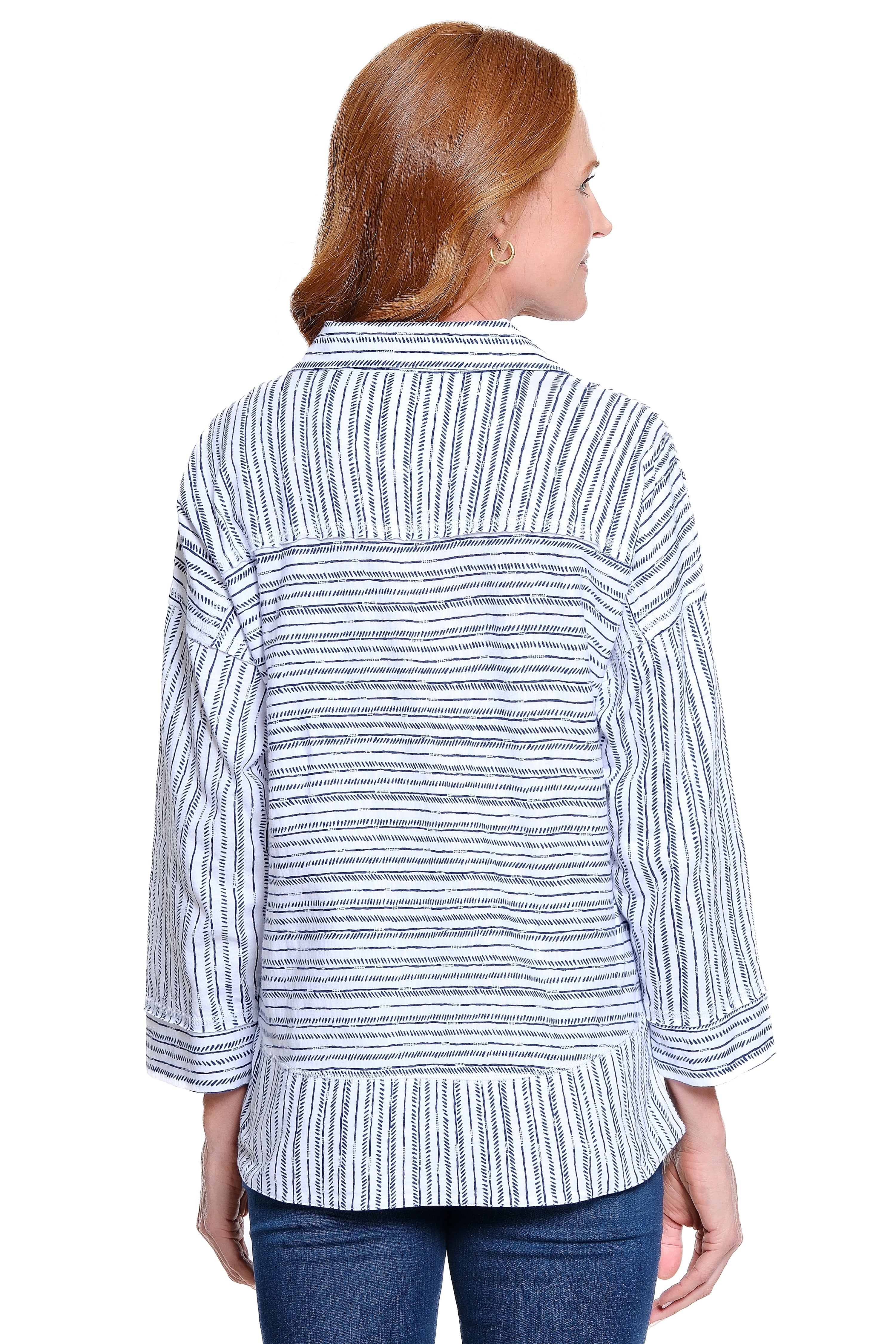 Knit Popover with Shirt Collar - Grey Stripe