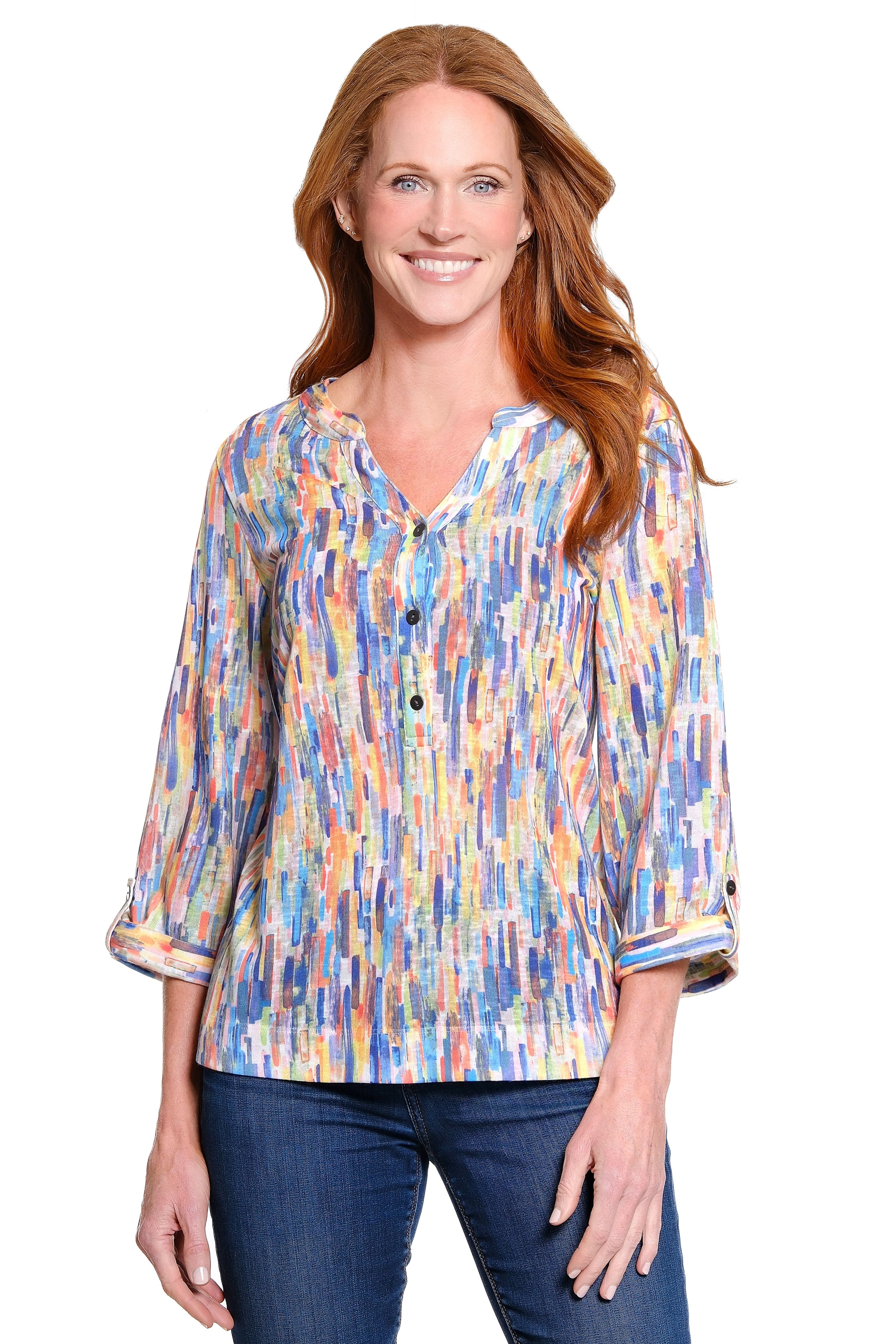 Knit Popover with Split Neck - Petite - Multi