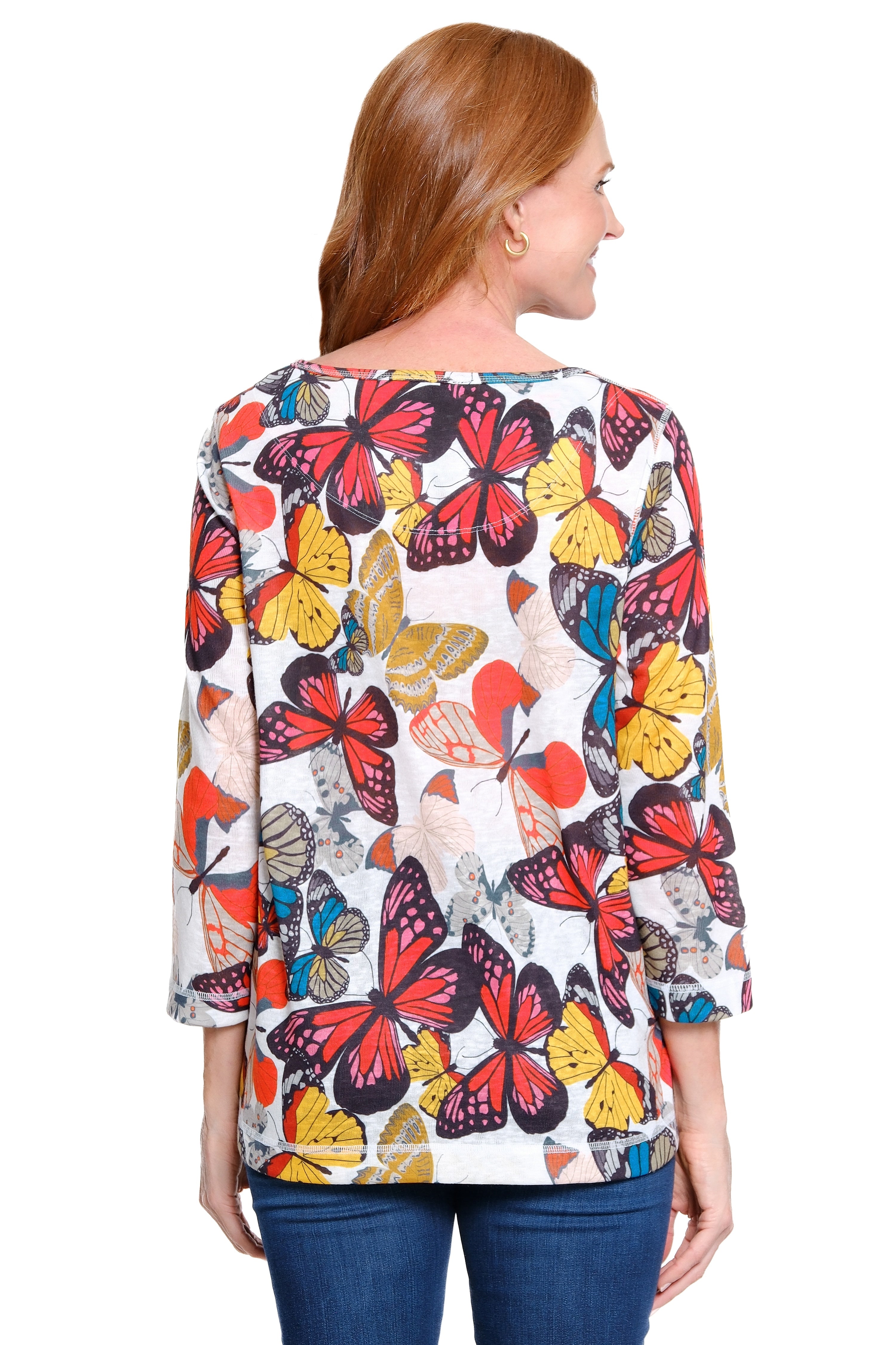 Printed Knit Popover Tunic - Plus - Multi Butterfly Print