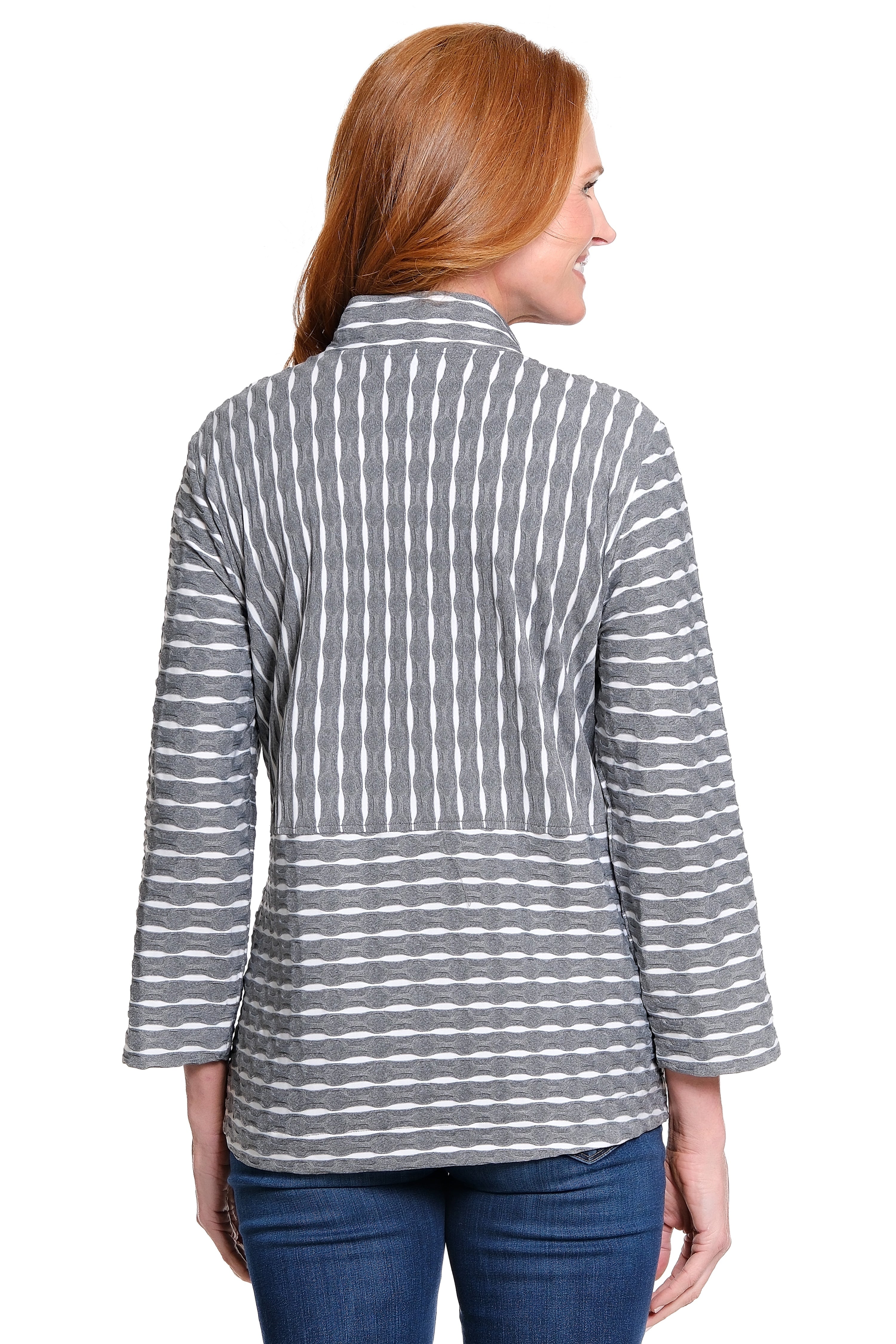 Jacquard Knit Button Front Top - Stripe