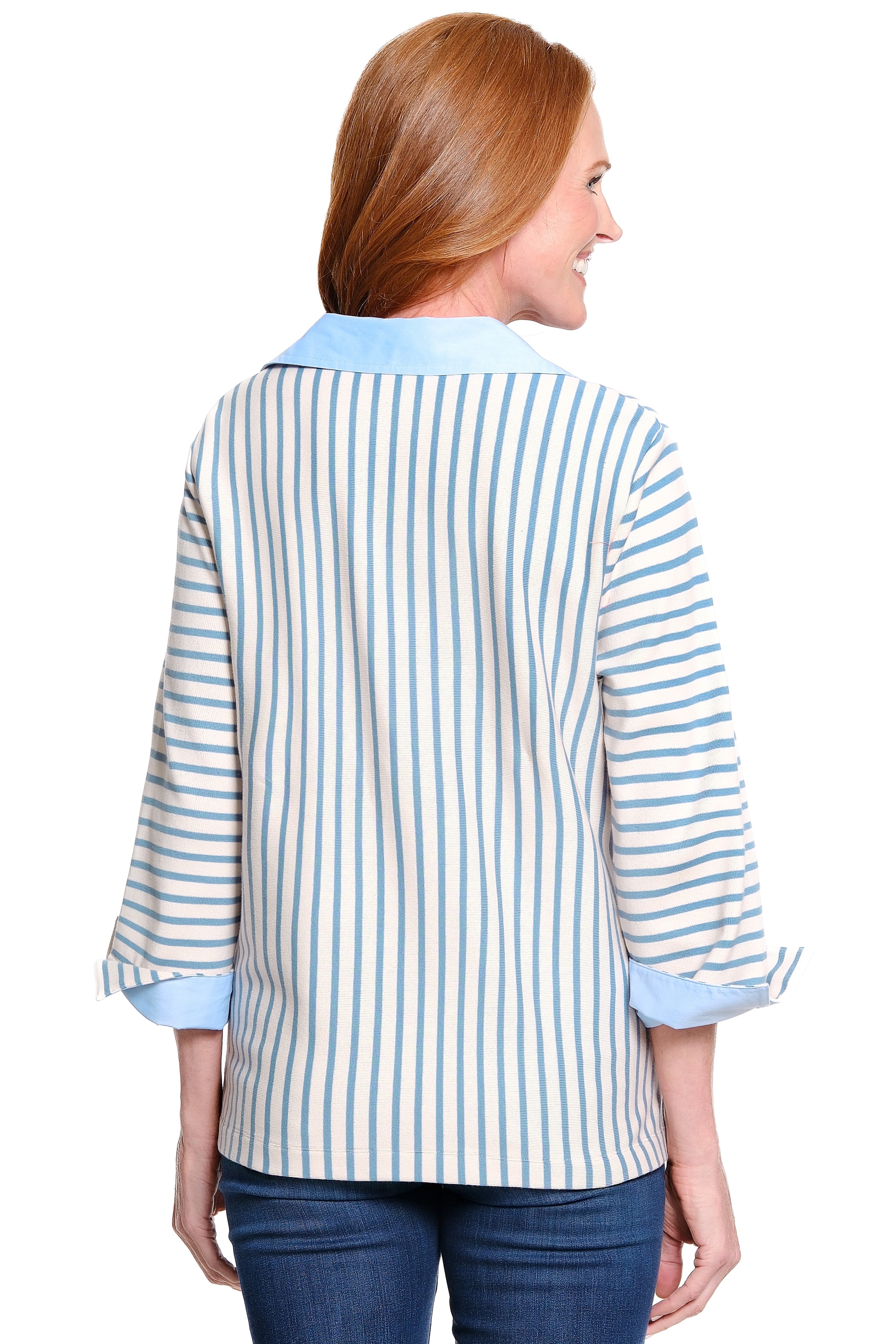 Knit Popover with Woven Trim - Plus - Stripe
