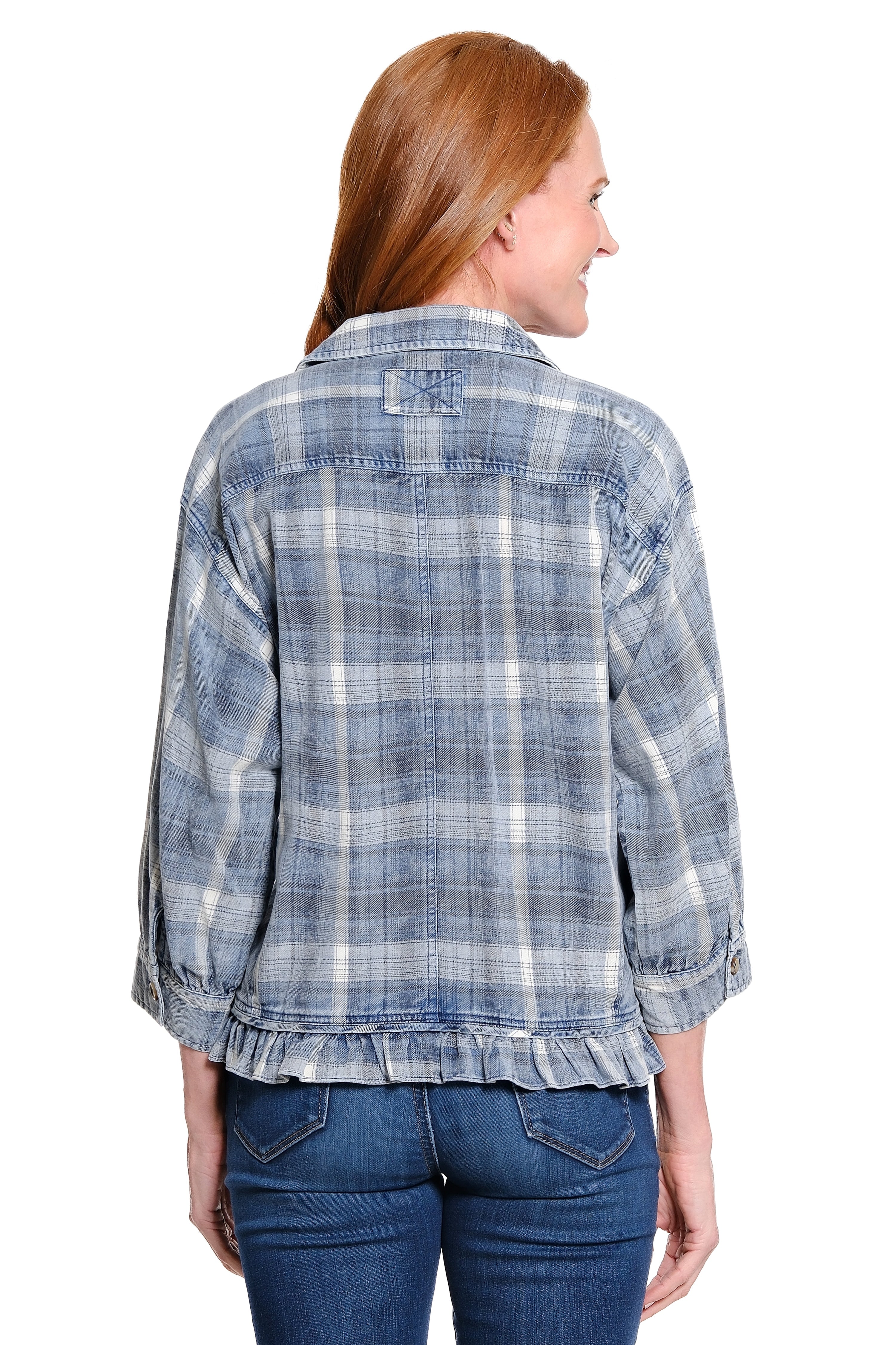 Button Front Top with Ruffle Hem - Plus - Light Denim