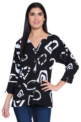 Woven Button Front Blouse - Women's - Black/White