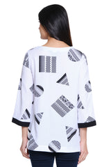 Woven Pucker Tunic 3/4 Sleeves - Petite - Black/White Print
