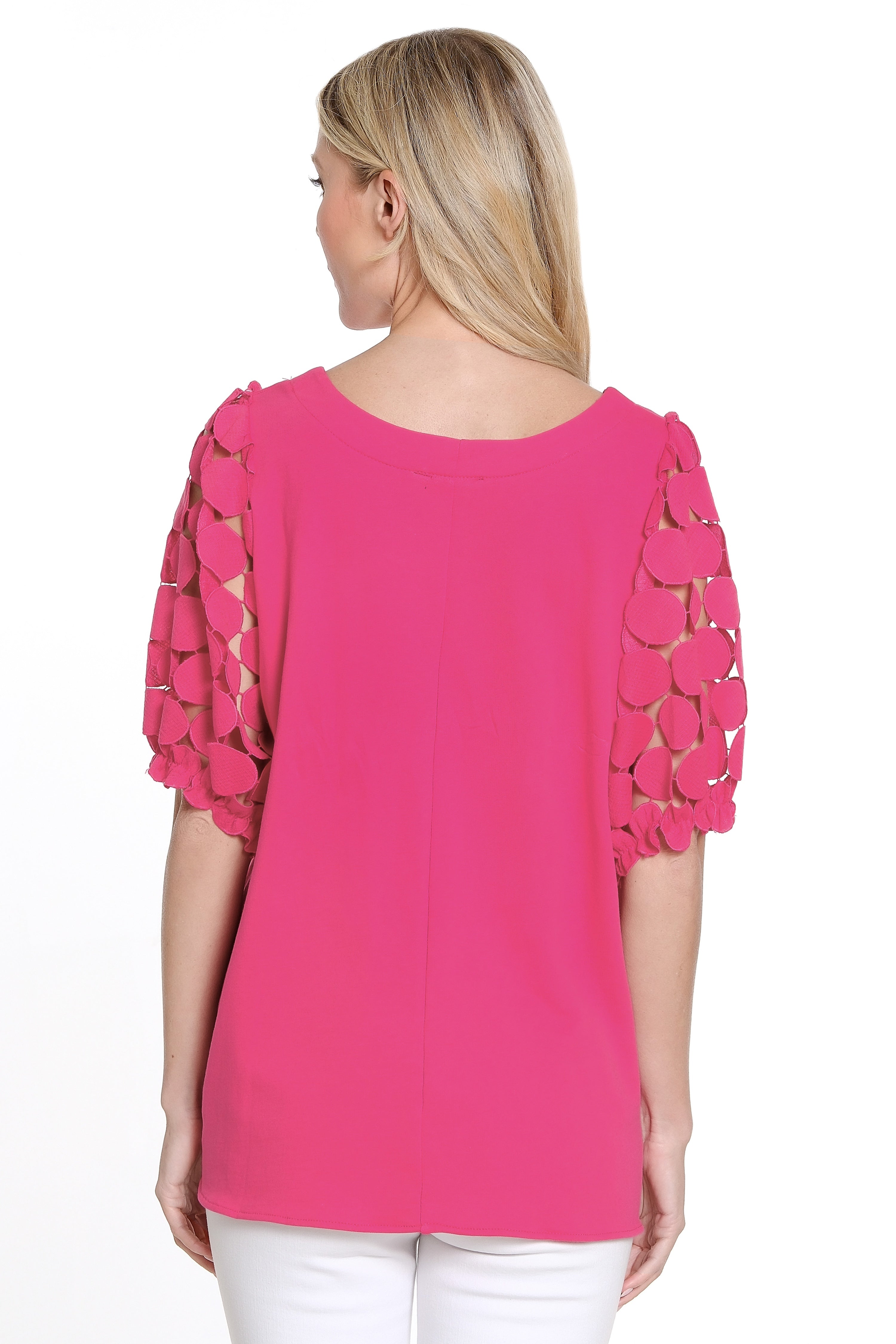 Knit Tunic Short Puff Sleeves - Petite - Pink