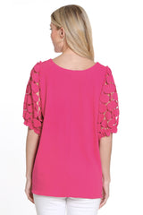 Knit Tunic Short Puff Sleeves - Women's - Pink