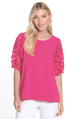 Knit Tunic Short Puff Sleeves - Women's - Pink