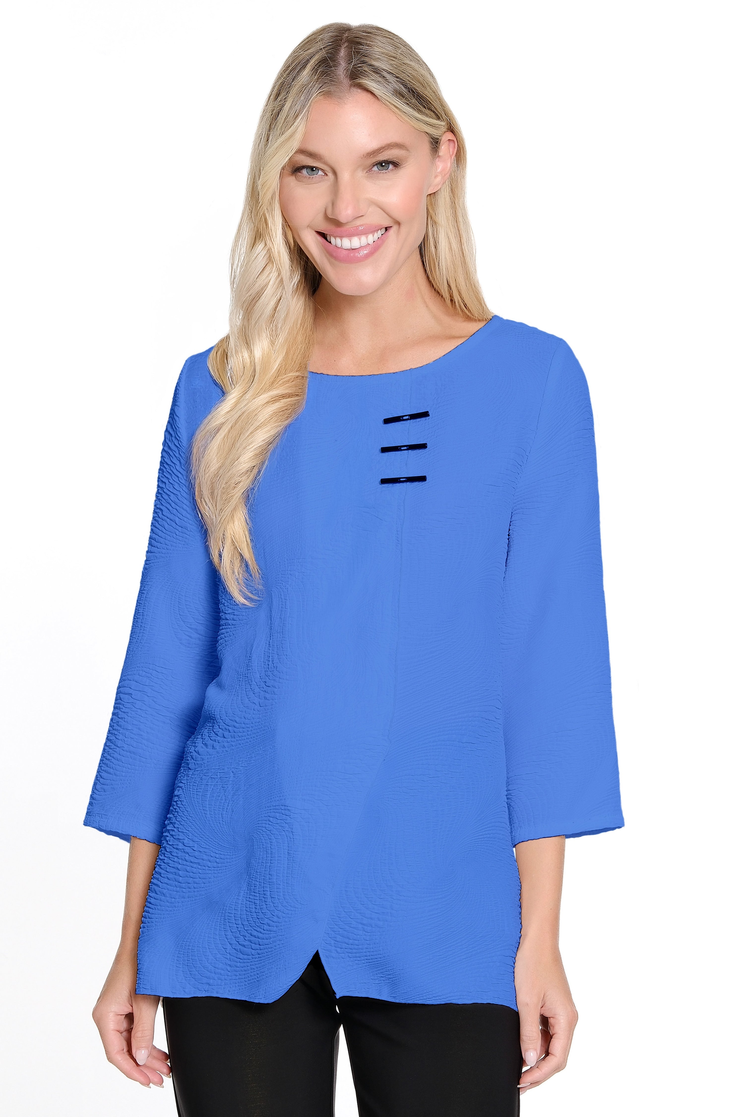 Ali Miles Women's 3/4 Sleeve Tunic Top – Woven Pull-On Tunic With Button Details