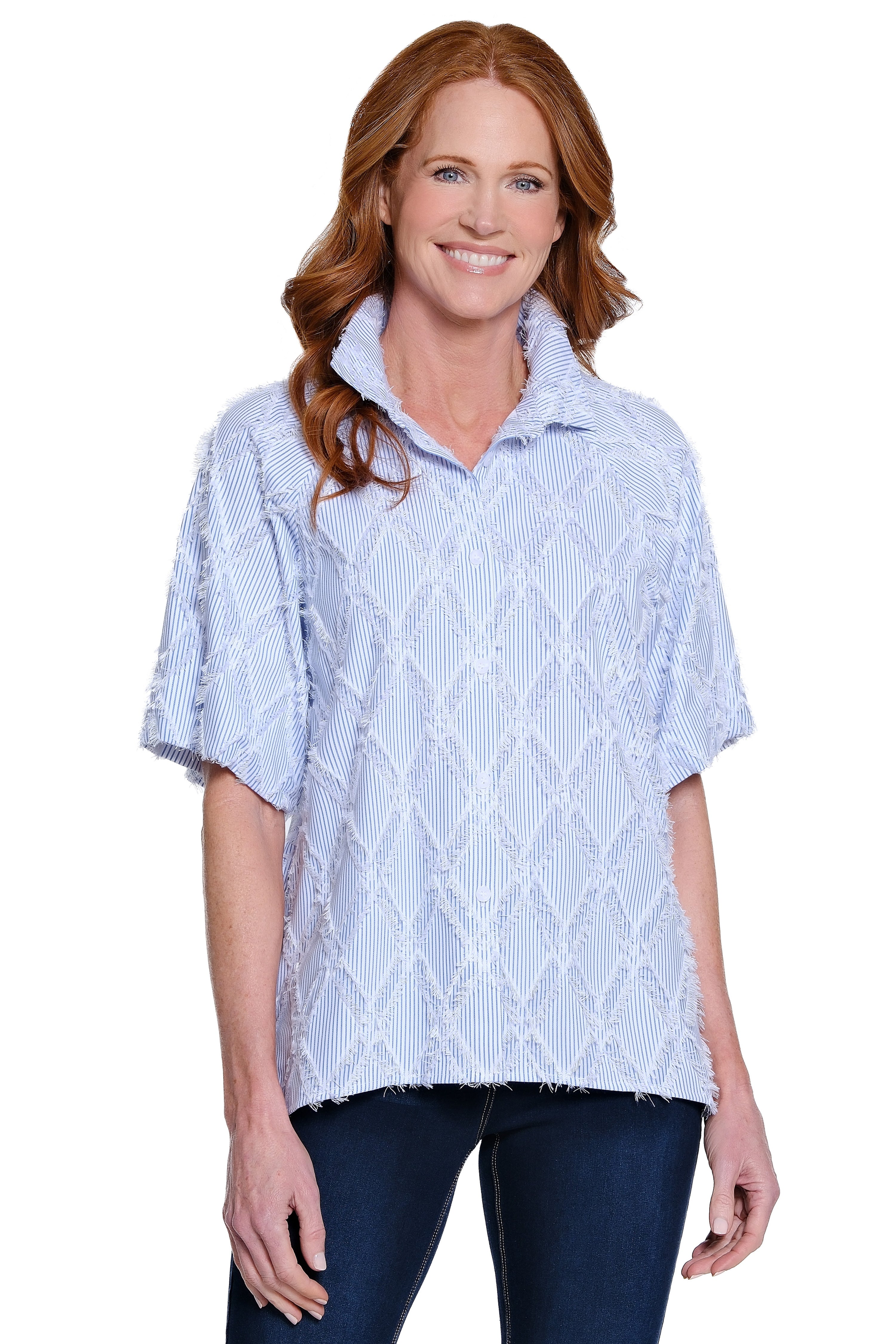 Ali Miles Women's Jacquard Mock Neck Tunic – Slimming Knit Top With Back Zip & Button Detail - View #3