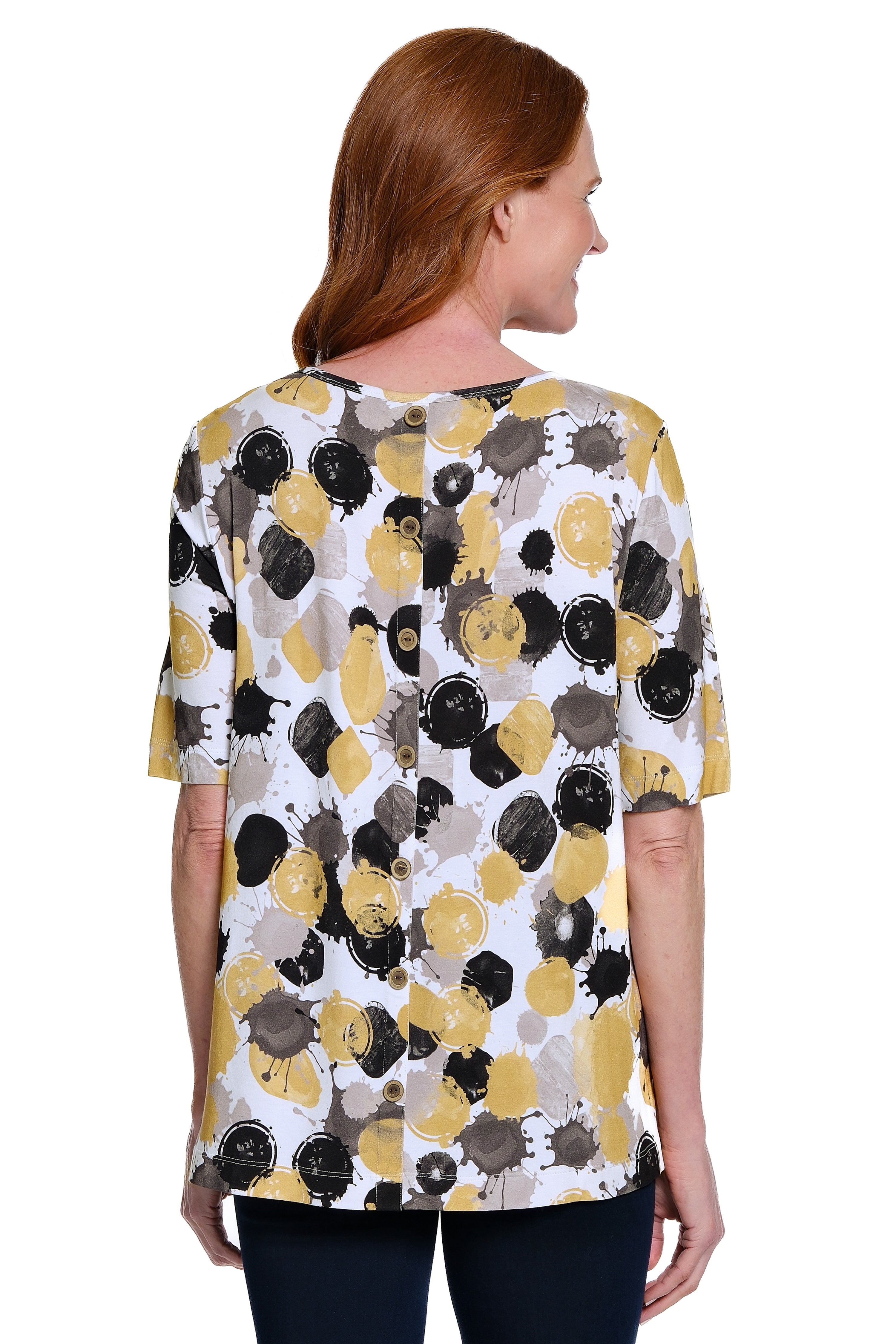 Print Knit Tunic with Cap Sleeves - Neutral