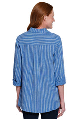 Printed Linen Blend Button-Front Tunic - Petite - Pacific