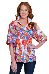 Button-Front Woven Tunic - Petite - Floral Multi