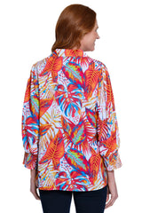 Button-Front Woven Tunic - Petite - Floral Multi