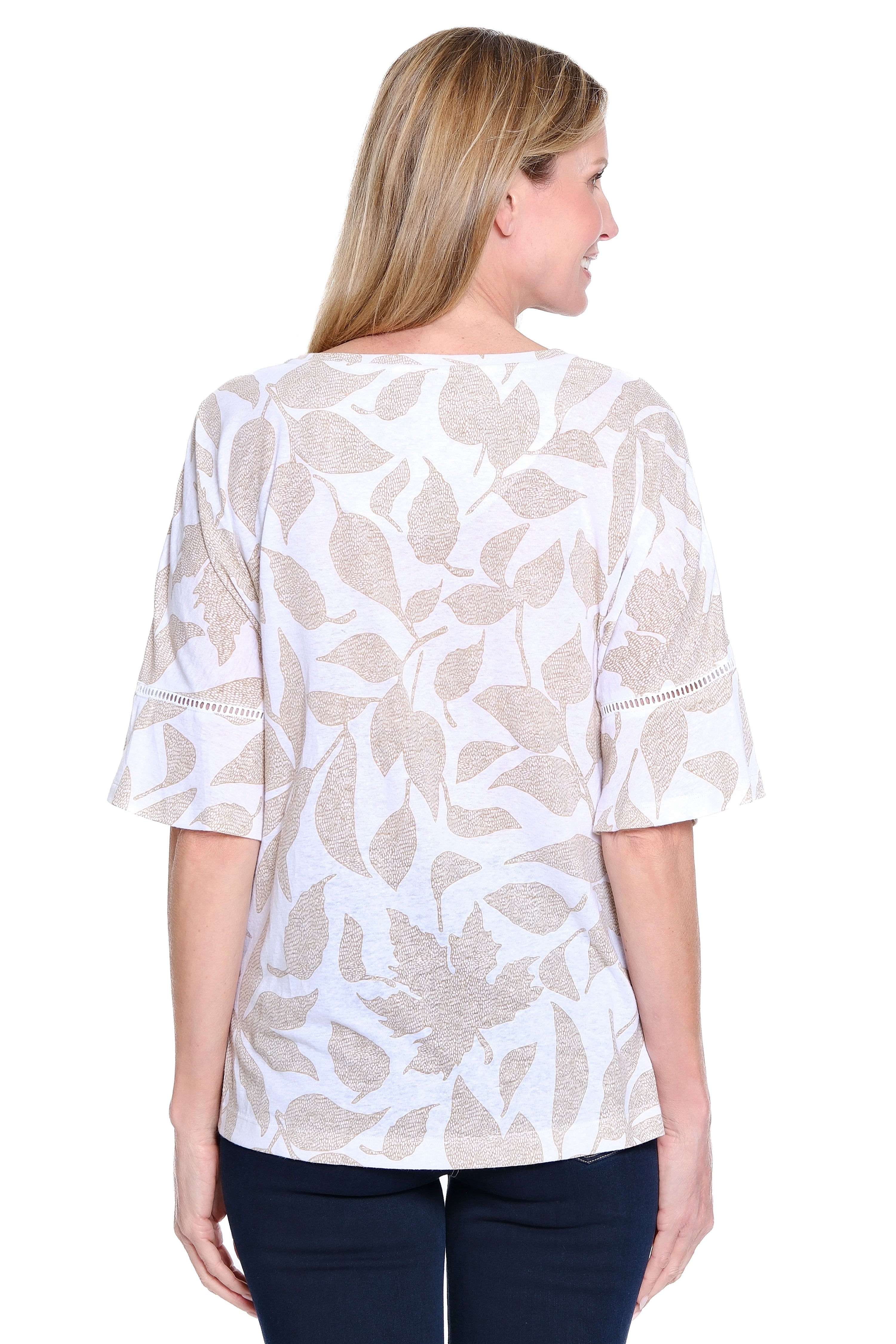 Linen Tunic with Lace Inset Sleeves - Khaki