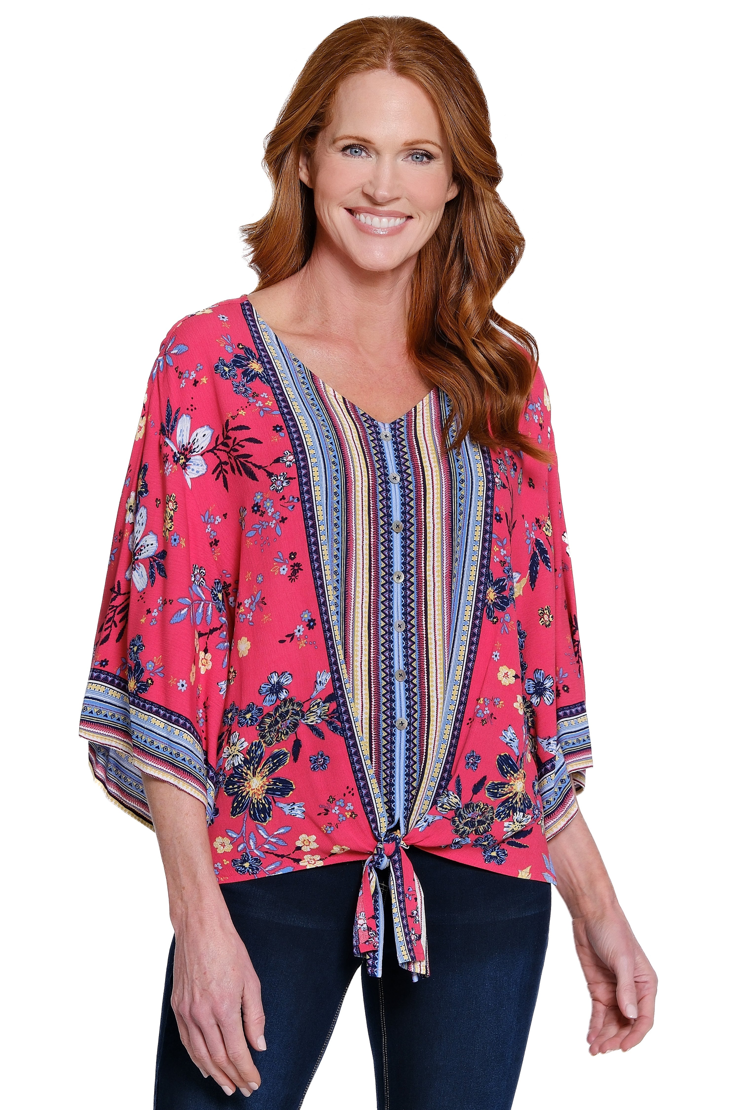 Pop-Over Tie-Front Tunic - Petite - Red