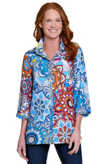 Printed Knit Button-Front Tunic - Plus - Medallion Multi