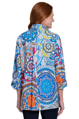 Printed Knit Button-Front Tunic - Plus - Medallion Multi