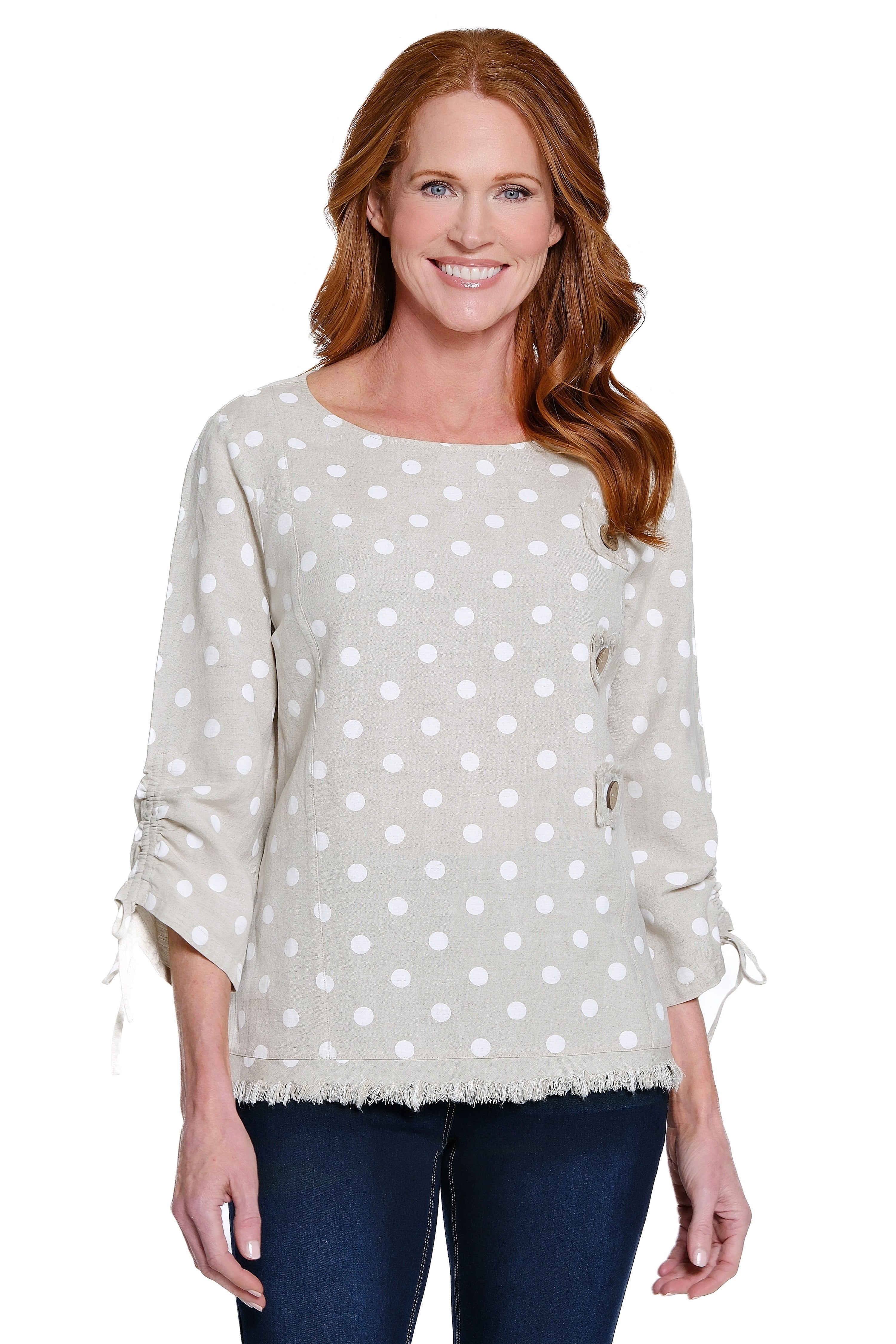 Linen Blend Tunic with Fringe Trim - Petite - Flax