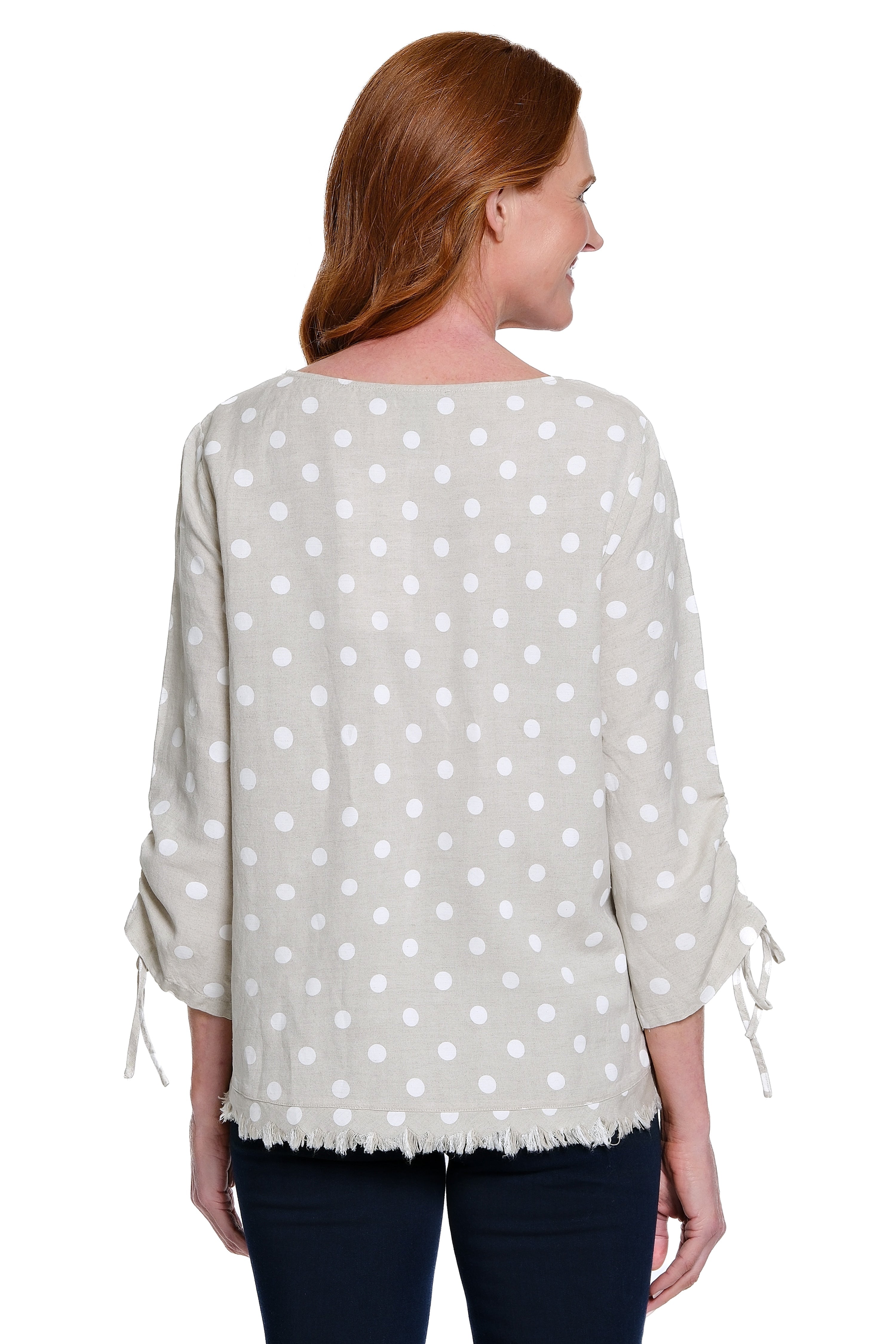 Linen Blend Tunic with Fringe Trim - Flax