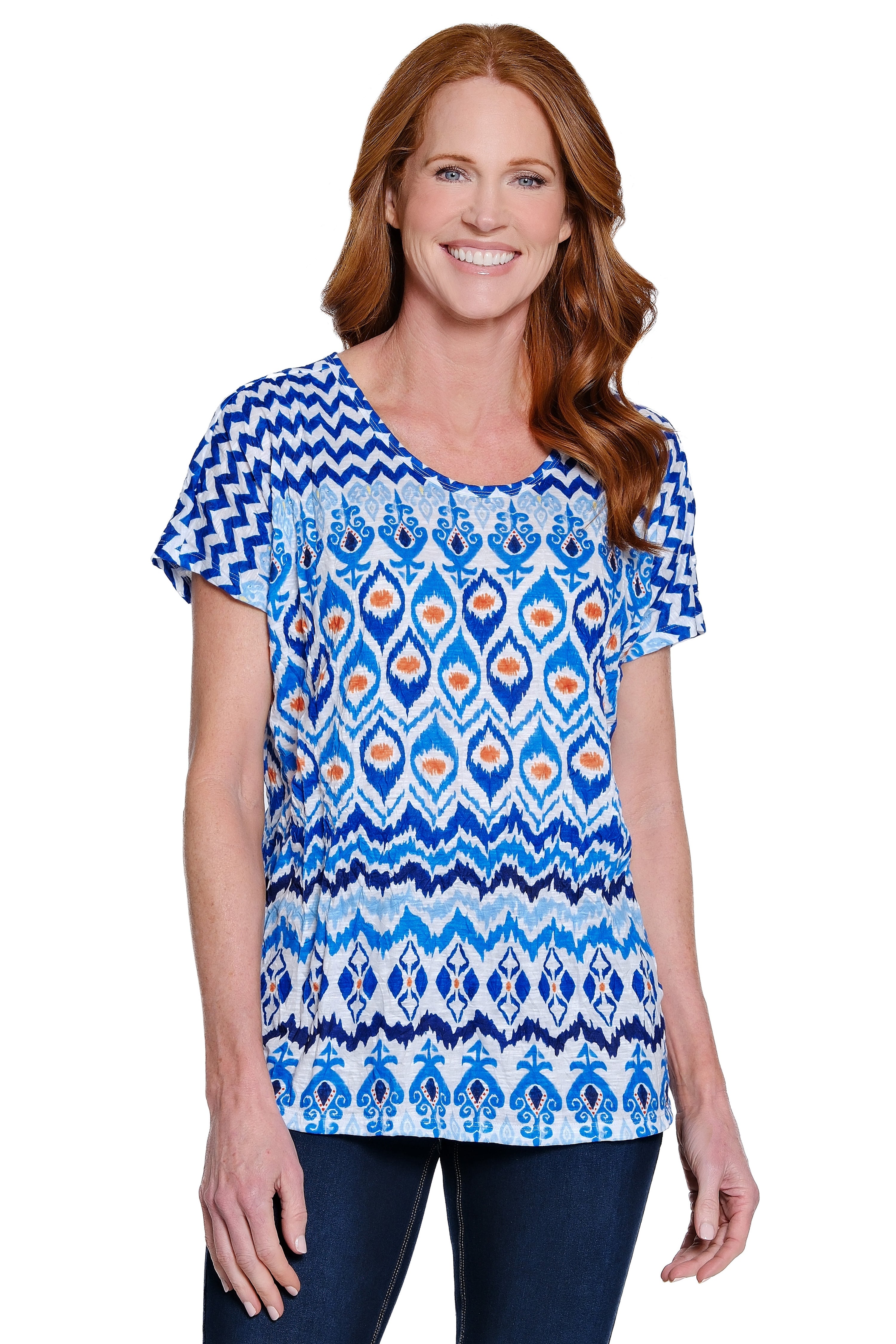 Print Knit Tunic with Dolman Sleeves - Chevron Multi