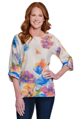 Printed Tunic with Dolman Sleeves - Petite - Floral Multi