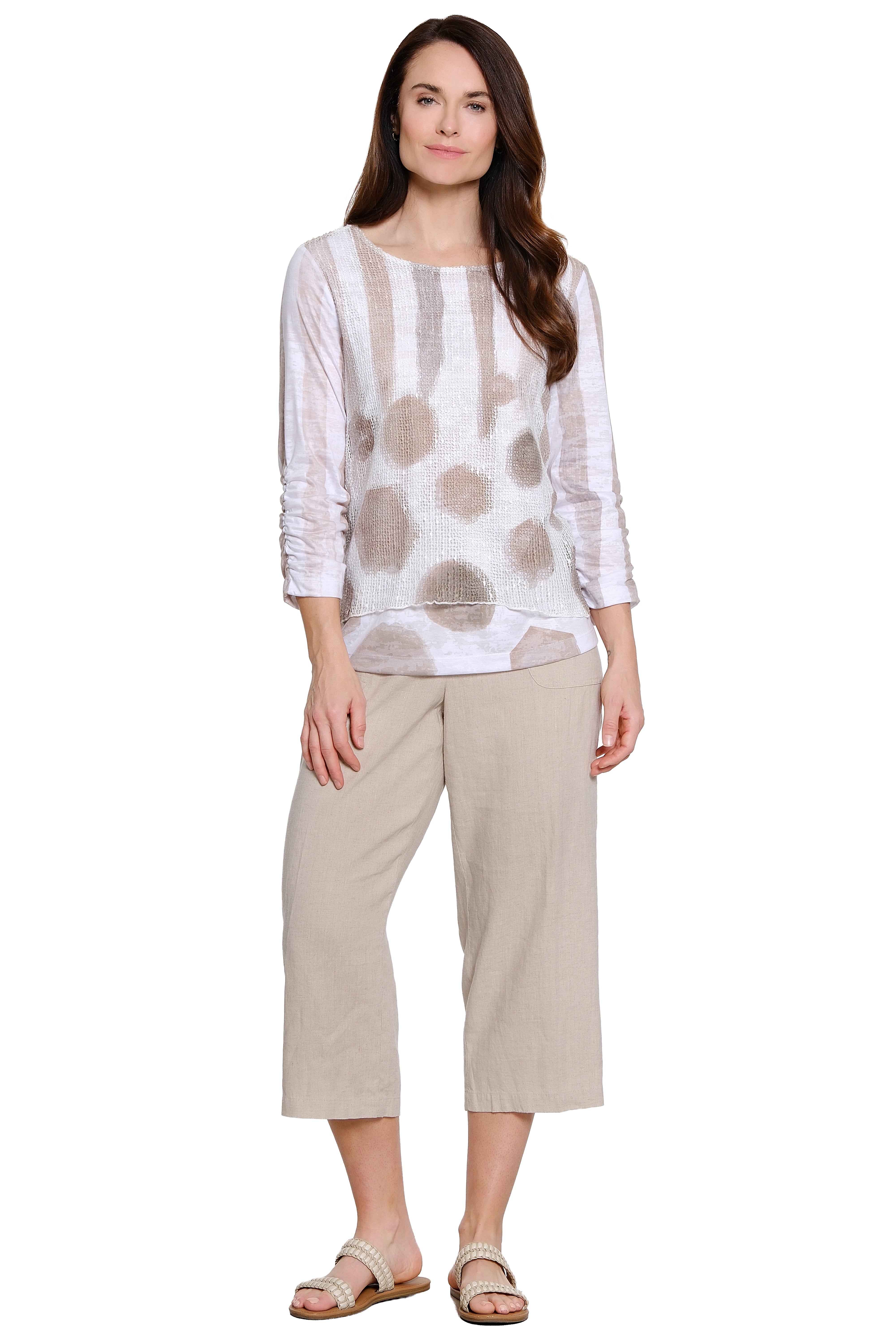 Knit Mesh Overlay Top - Petite - Khaki