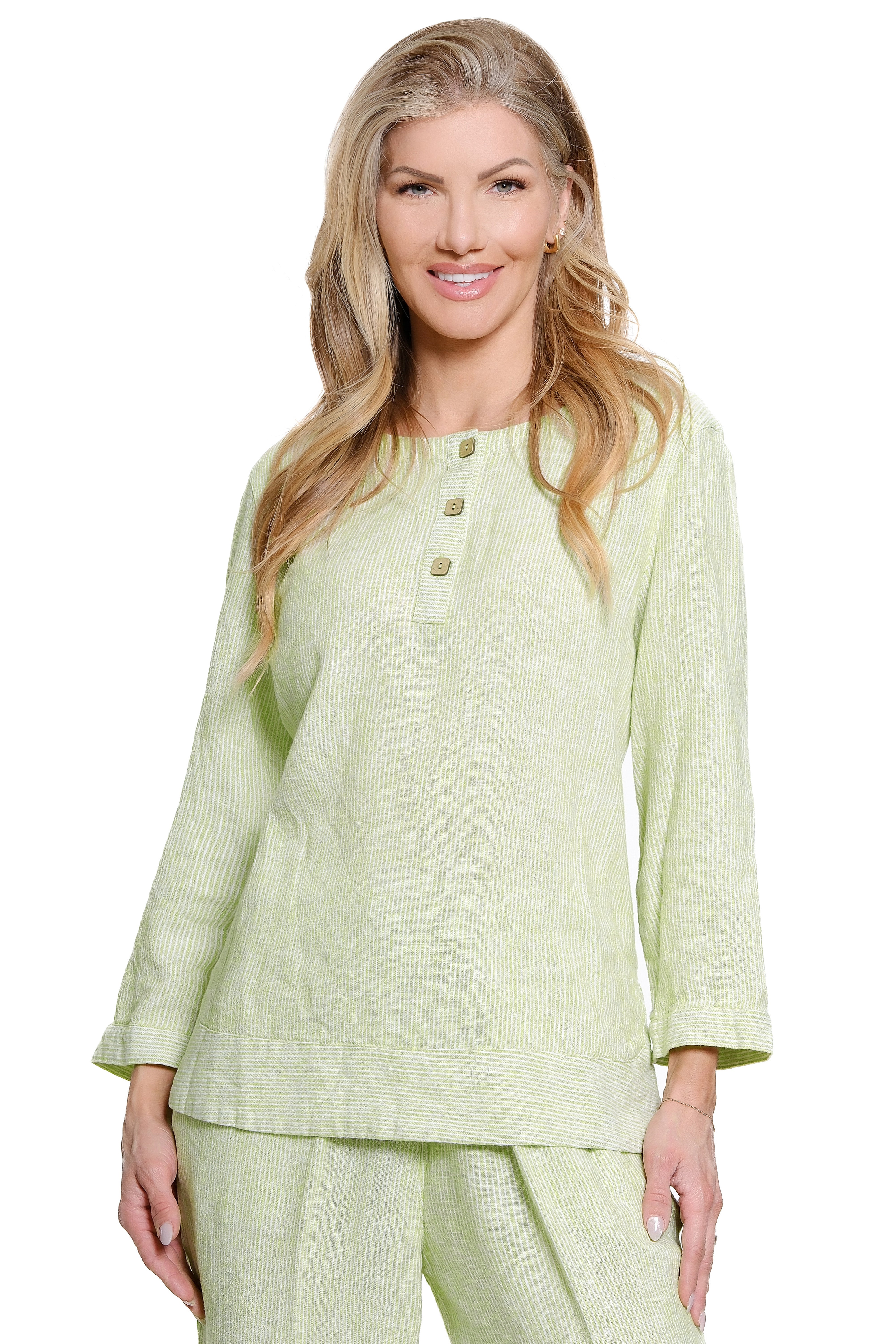 Woven Yarn-Dyed Stripe Button-Up Top - Stripe