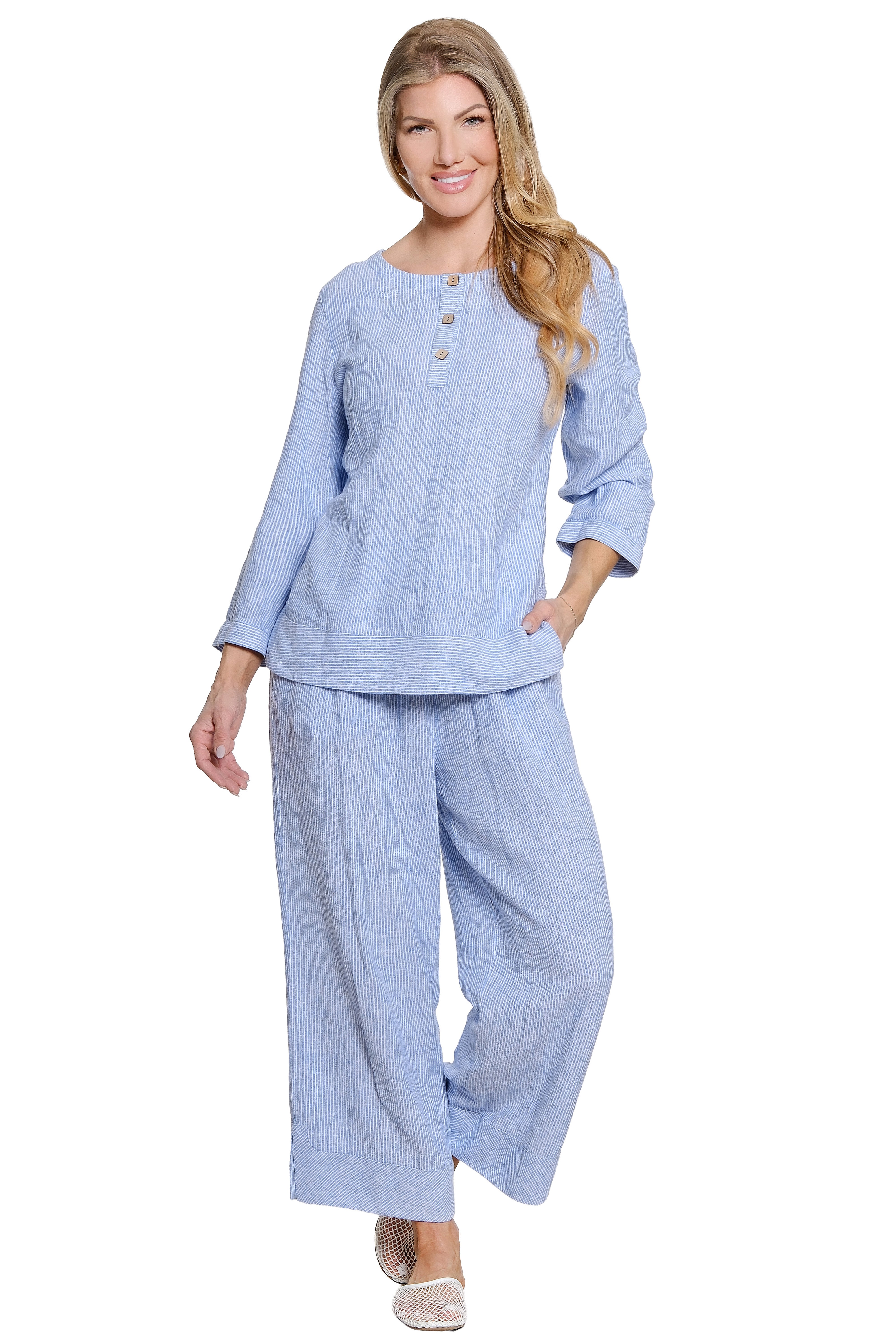 Woven Yarn-Dyed Pull-On Drawstring Pant - Clear Blue