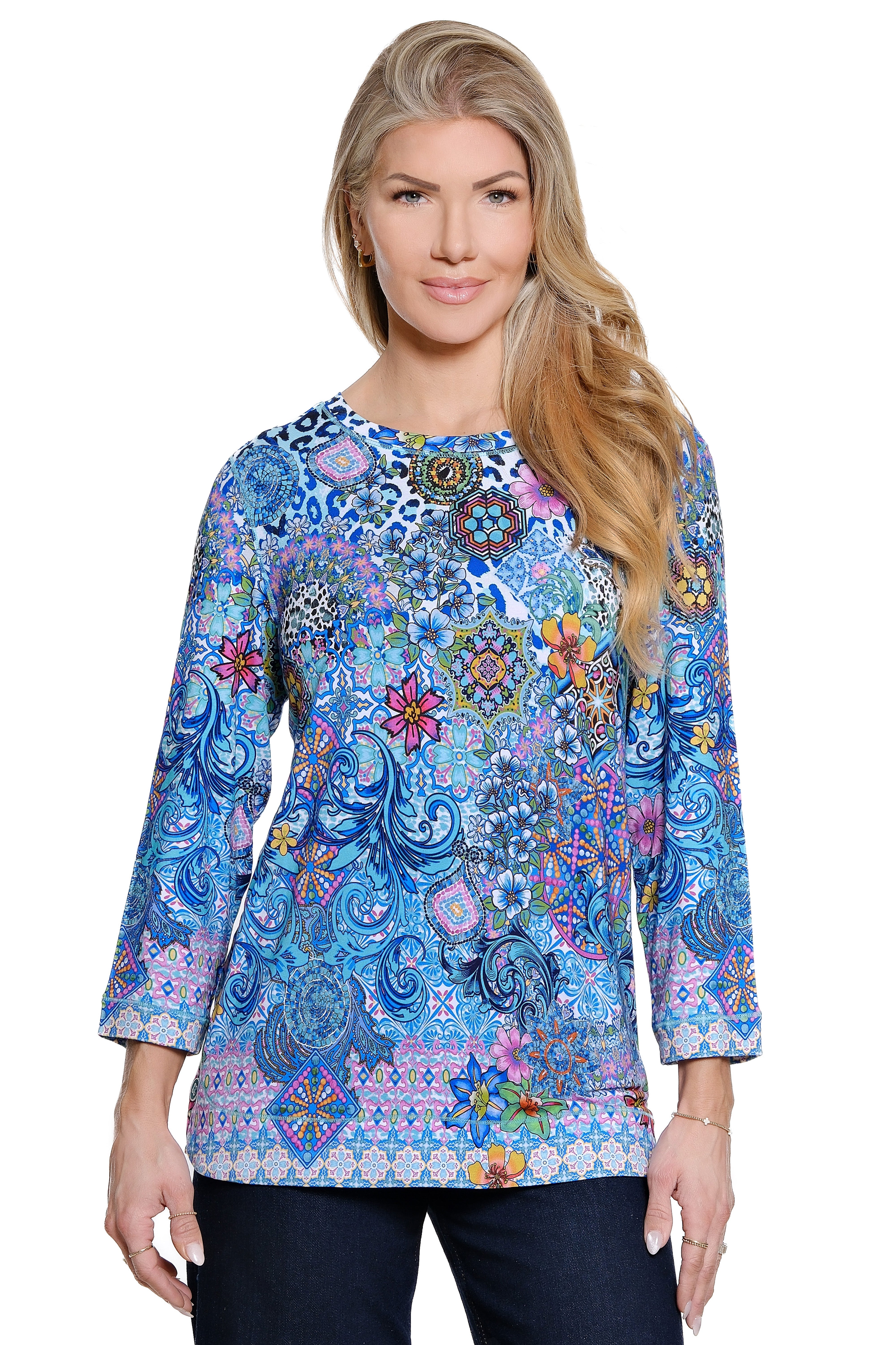 Knit Pop-Over Tunic with Button Detail - Multi