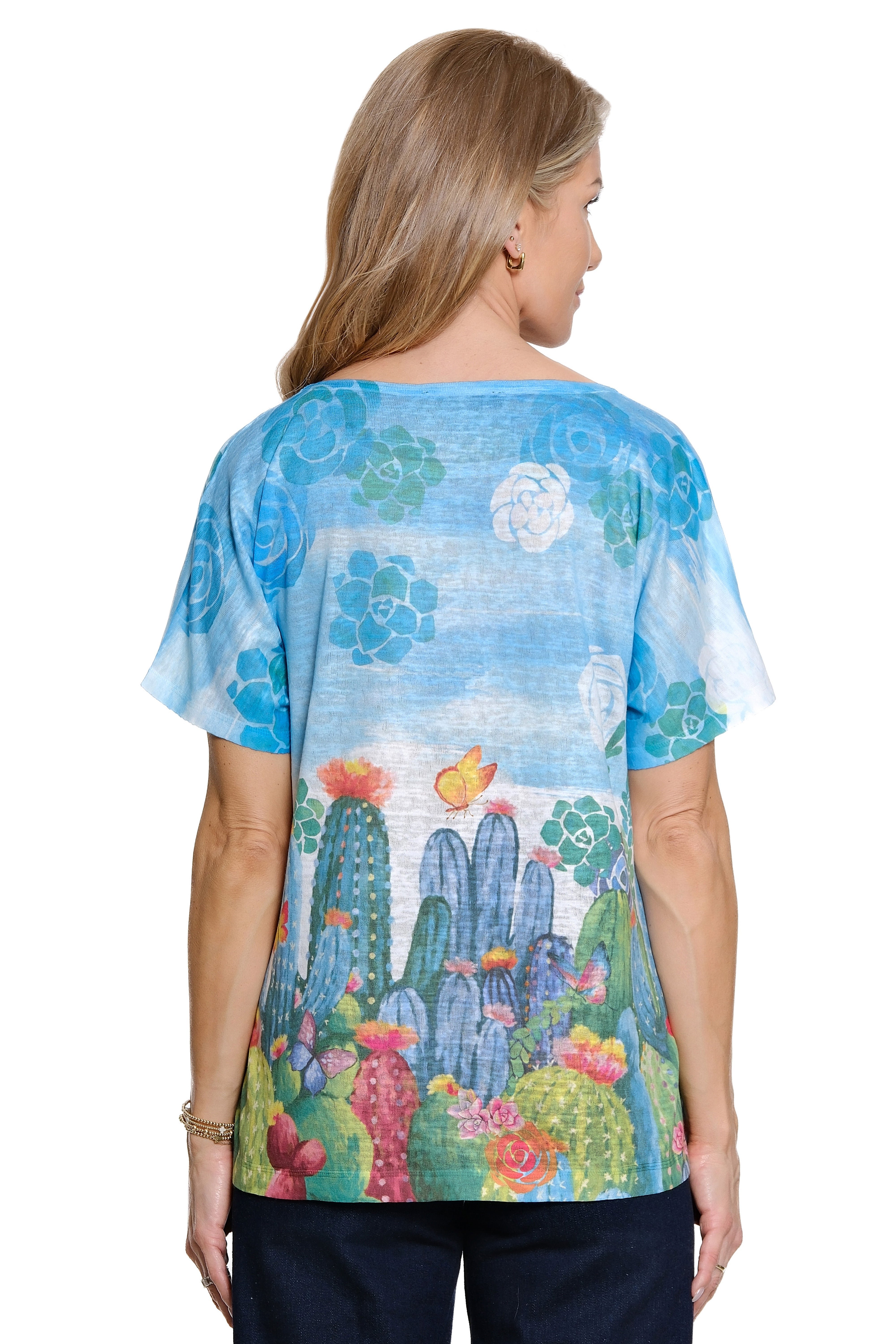 Knit Pop-Over Top with Dolman Sleeves - Multi