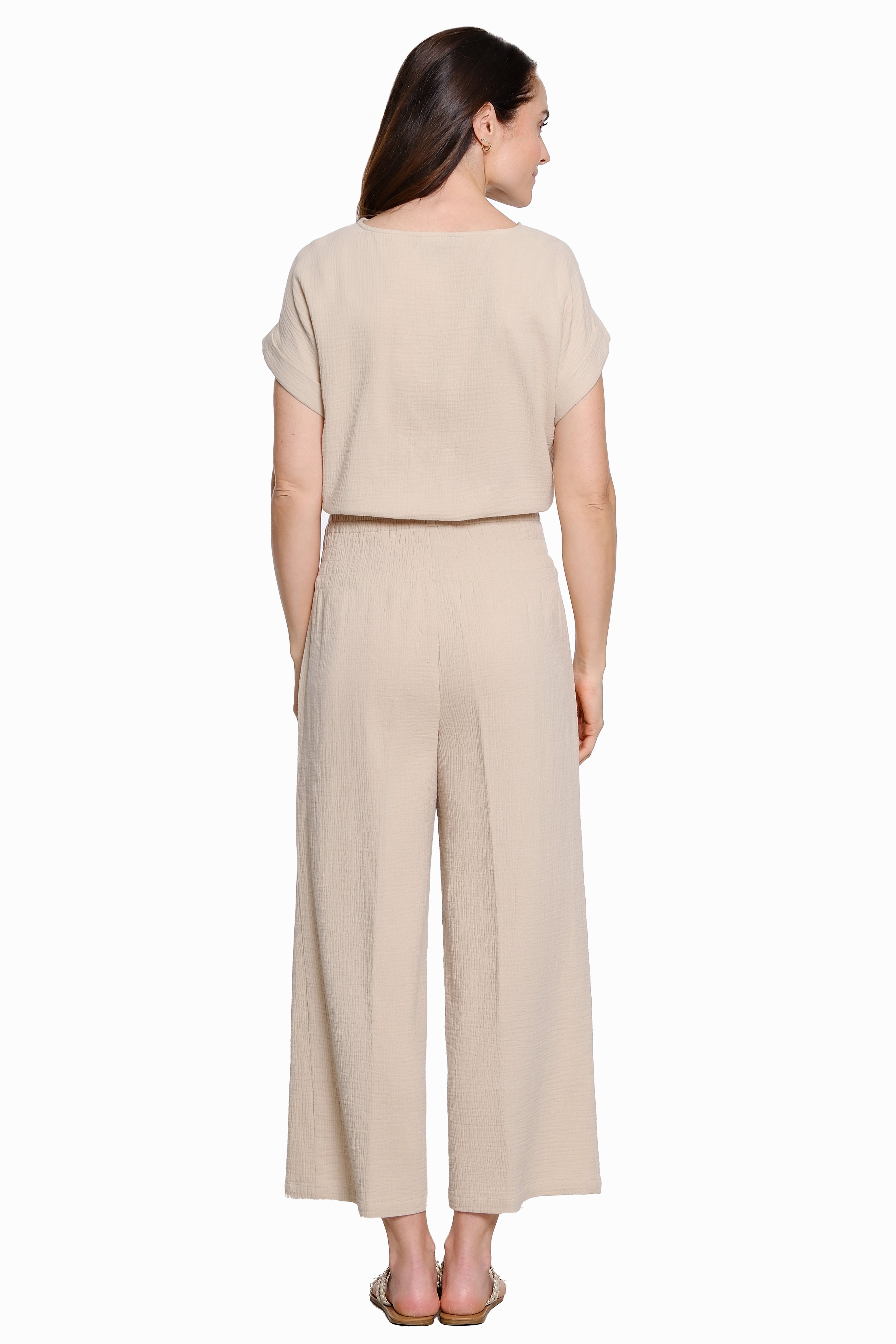 Cotton Wide Leg Pull-On Pant - Khaki