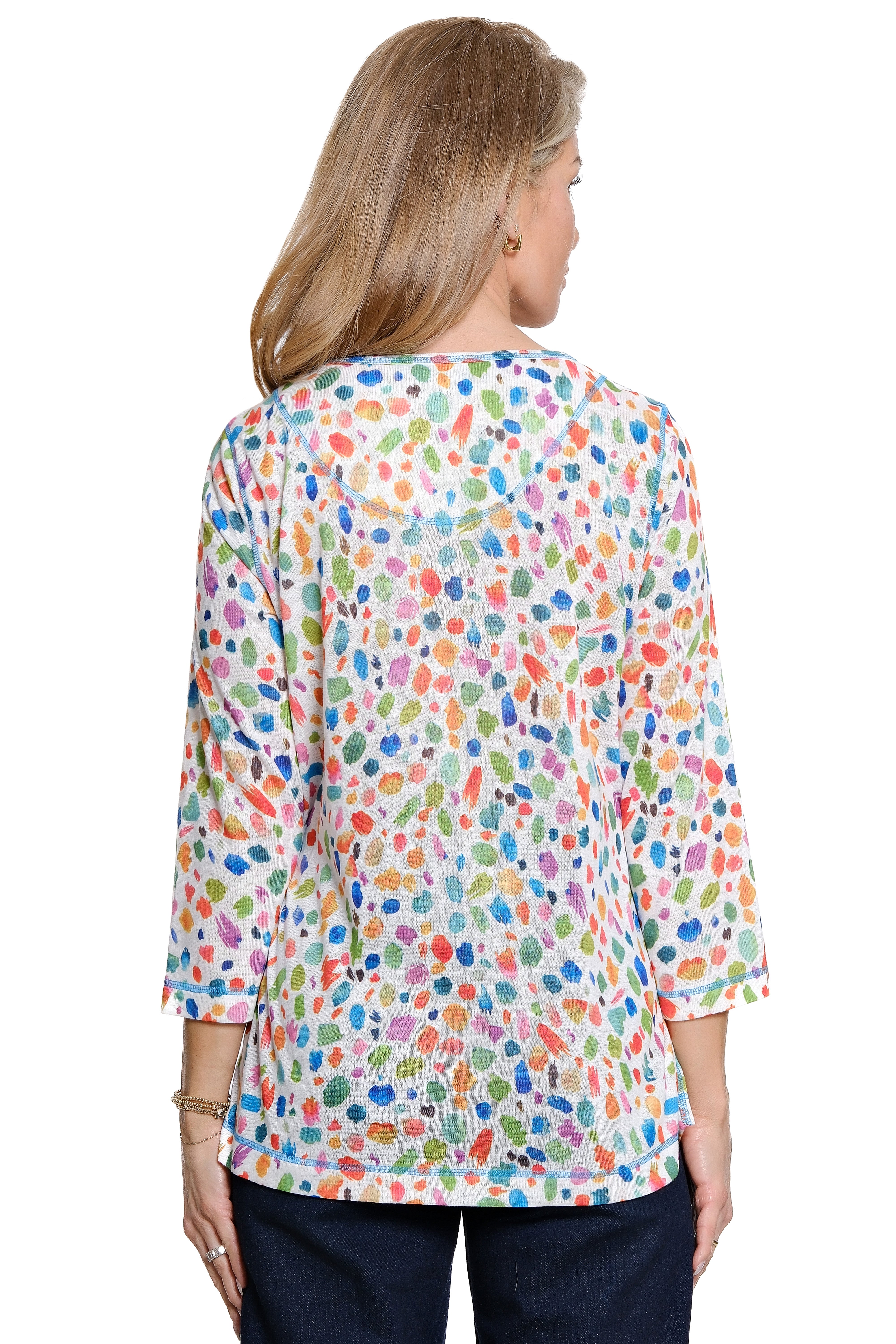 Knit Pop-Over Top with 3/4 Sleeves - Plus - Dot Multi