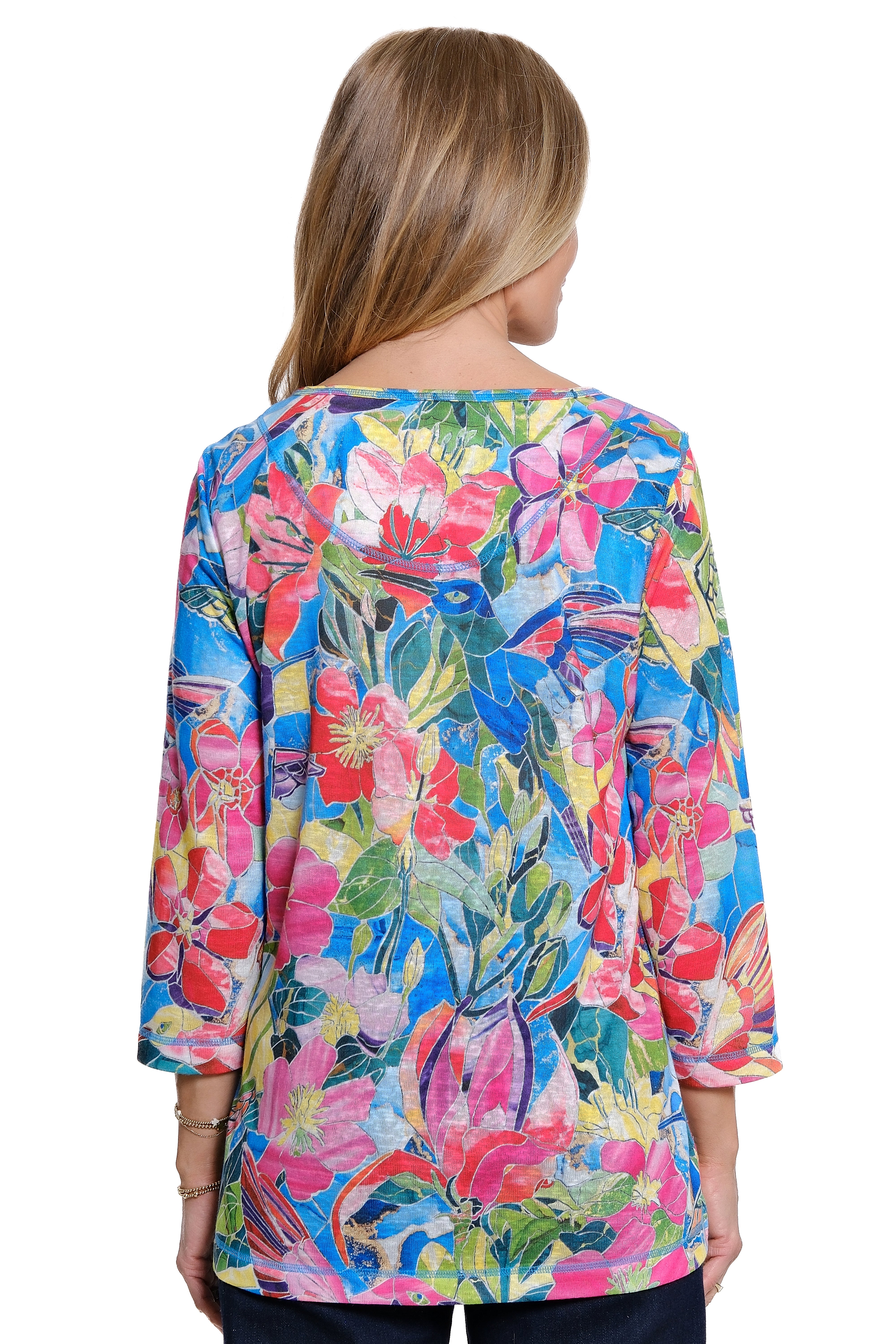 Knit Pop-Over Top with 3/4 Sleeves - Petite - Multi