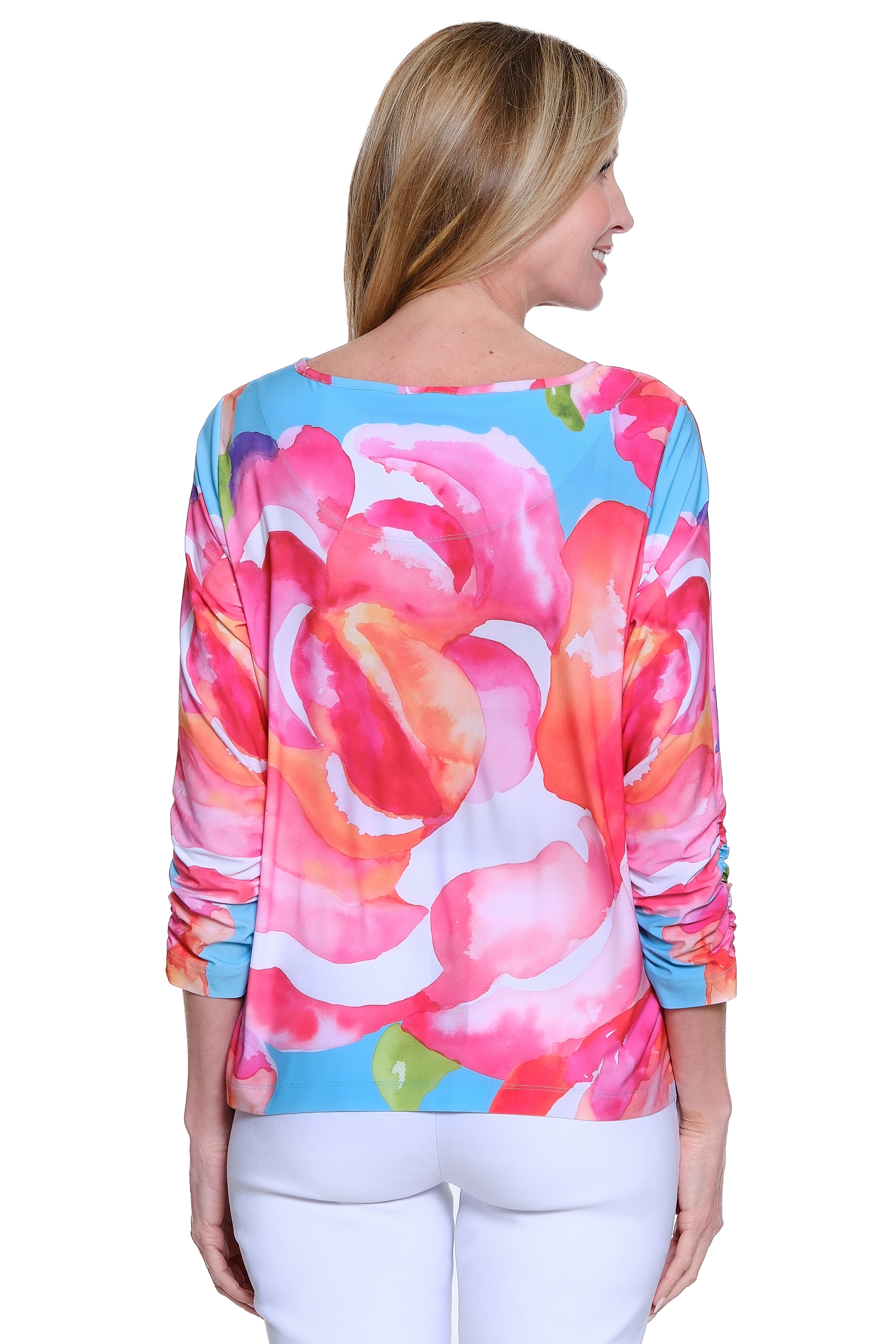 Knit Pop-Over Top with Tie Front Detail - Plus - Floral Multi