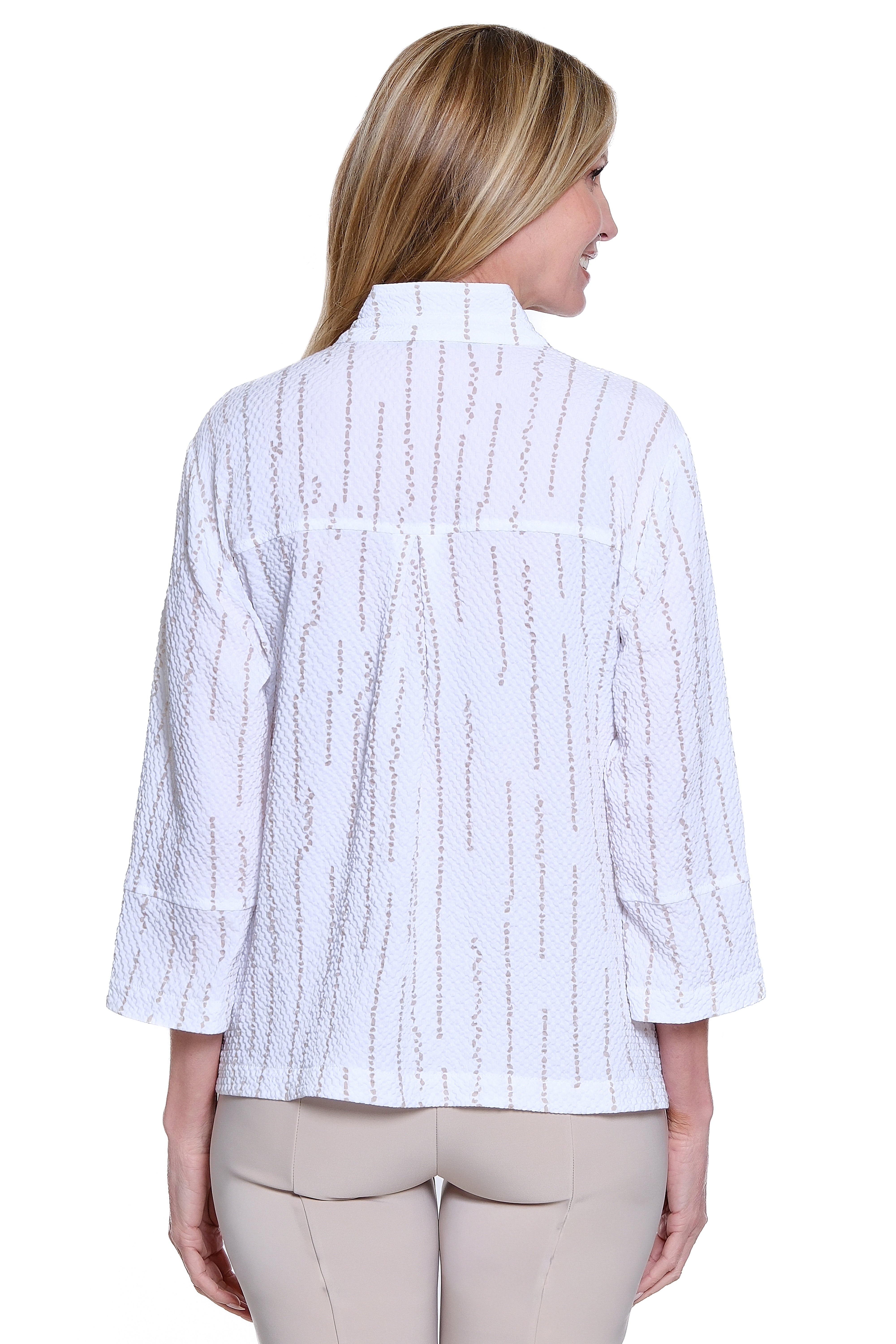 Rayon Blend Button Front Shirt with Wire Collar - Petite - Khaki